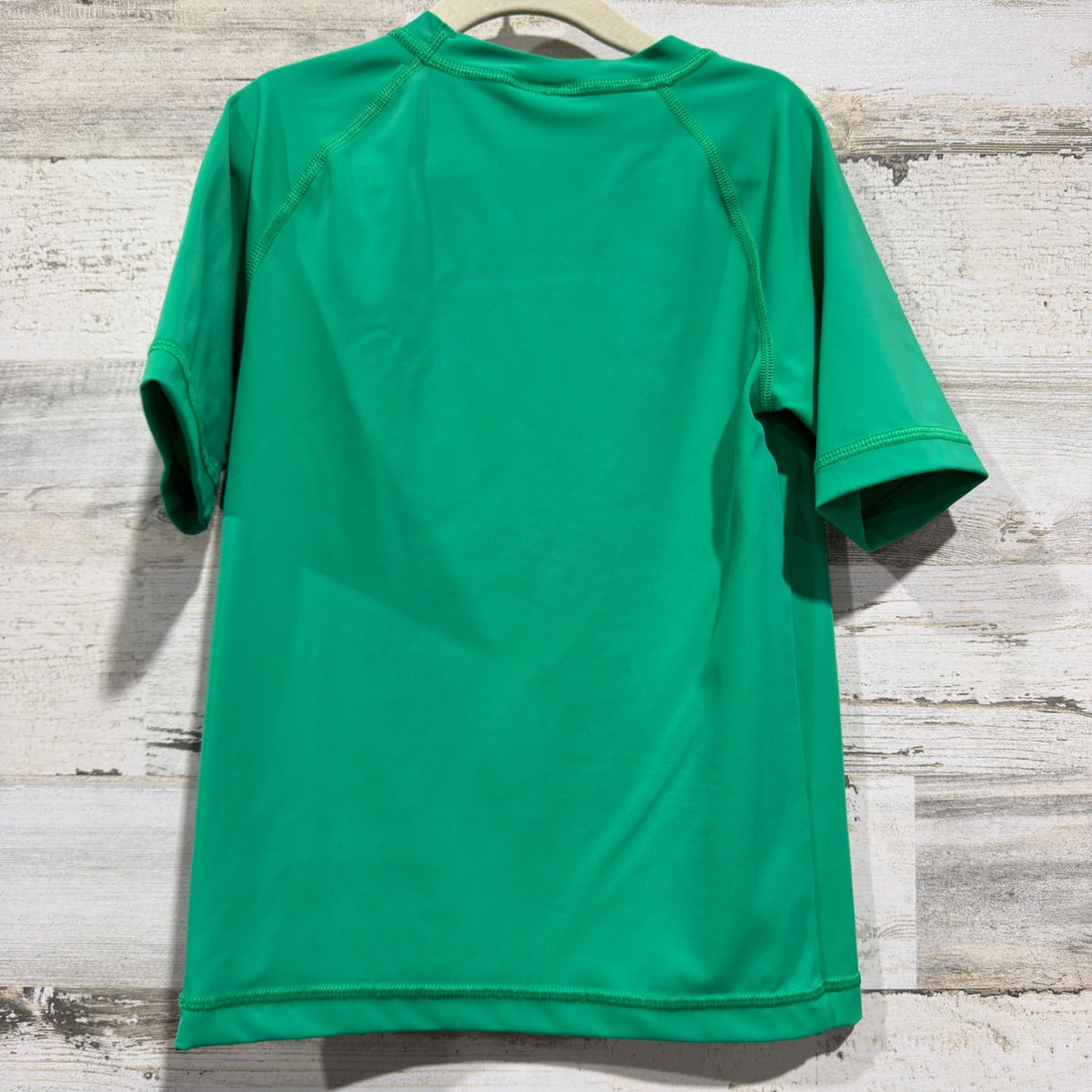 Hanna Andersson Rash Guard Kids 6-7 Green Short Sleeve Swim Shirt *Flawed4