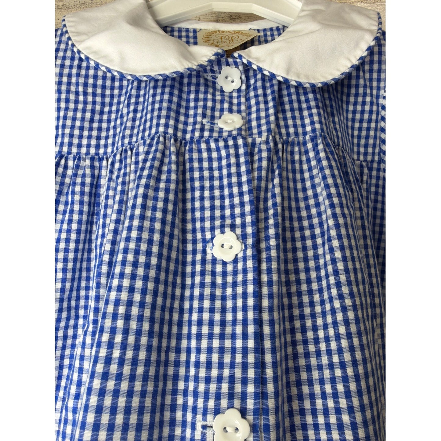 The Beaufort Bonnet Company Dress Girls 3T Blue Gingham Peter Pan Collar EUC5