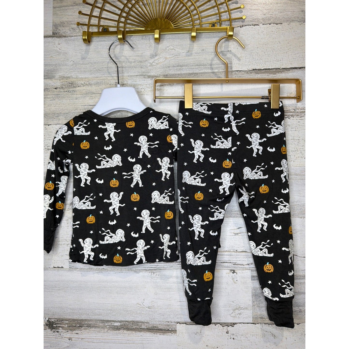 Caden Lane Pajama Set Boys 12-18M Black Mummy Halloween Bamboo Spooky EUC4
