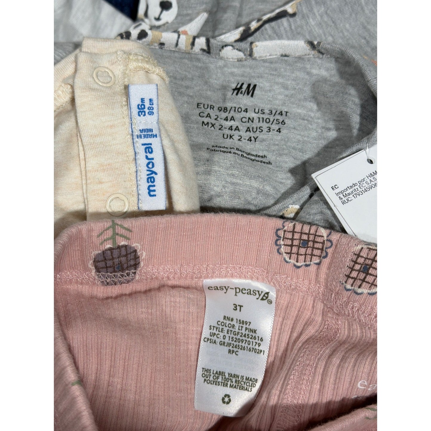 H&M Mayoral Easy Peasy Shirt Pants Girls 3T Gray Pink Dalmatian Floral NWT EUC4