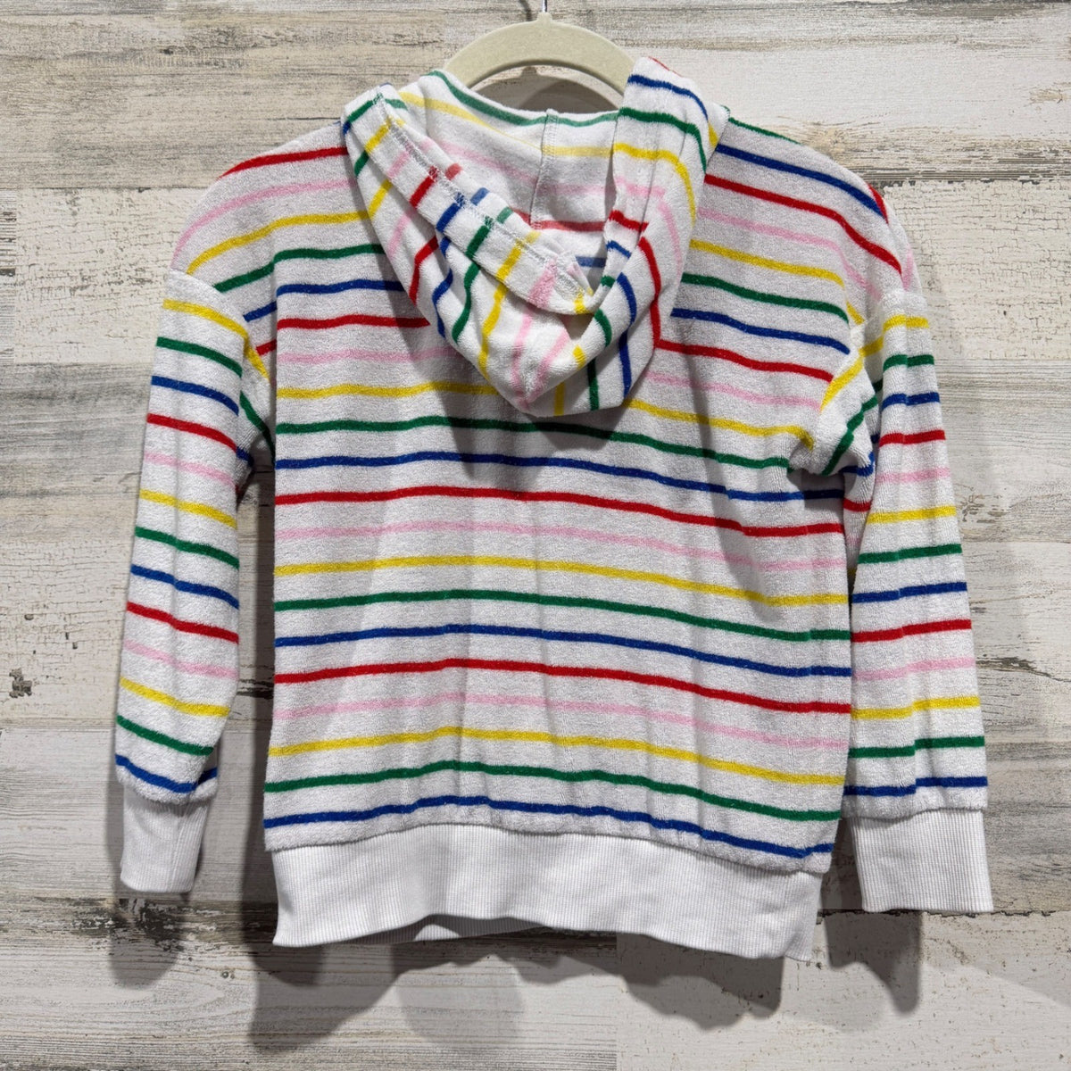 Hanna Andersson TerryCloth Hoodie Girls 5 White Rainbow Stripe Beach Scandi GUC*4