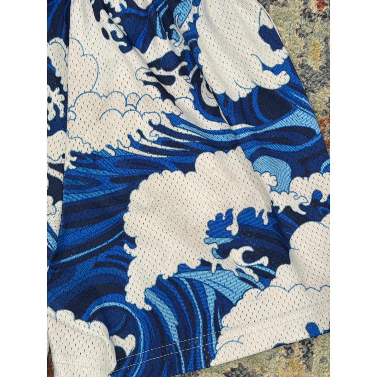 BKTSQD Mesh Basketball Shorts Men XS Blue Great Wave Hokusai Streetwear *Flawed8