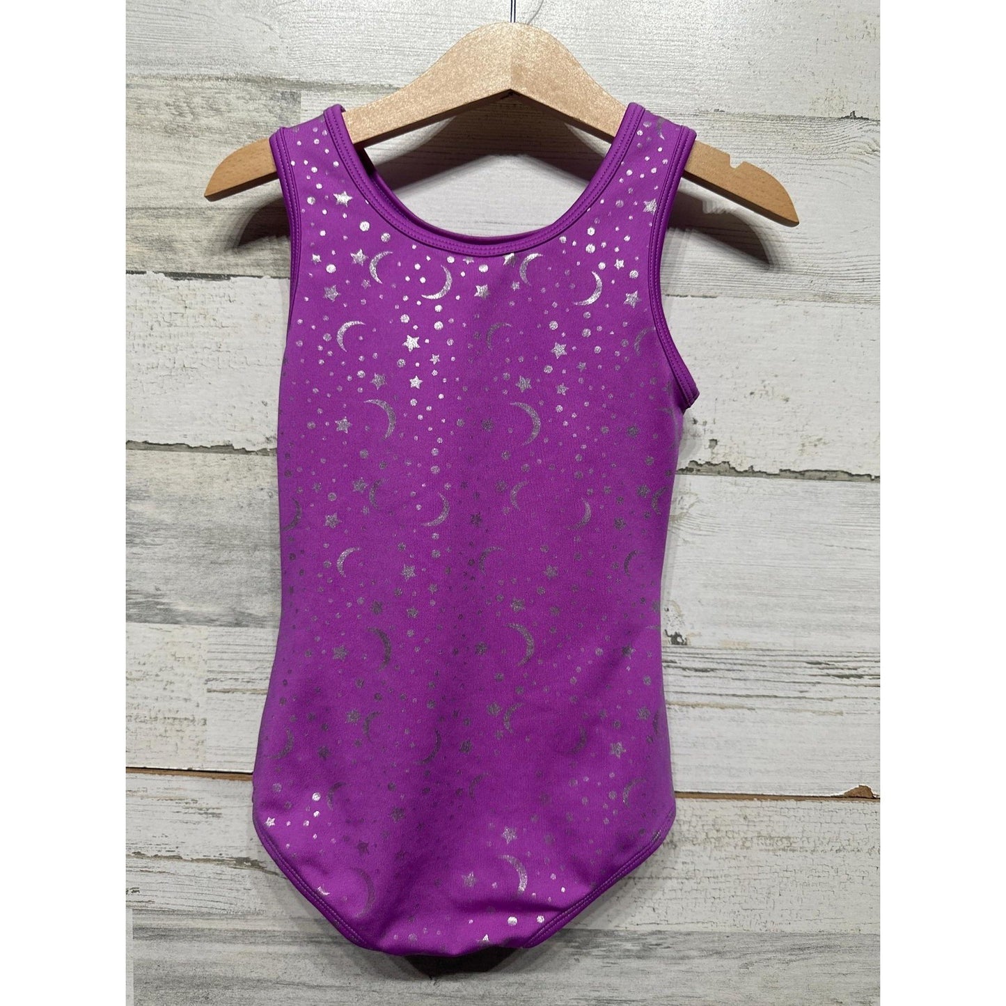 Cat & Jack Leotard Girls XS 4/5 Purple Moon Stars Celestial Dancewear EUC3