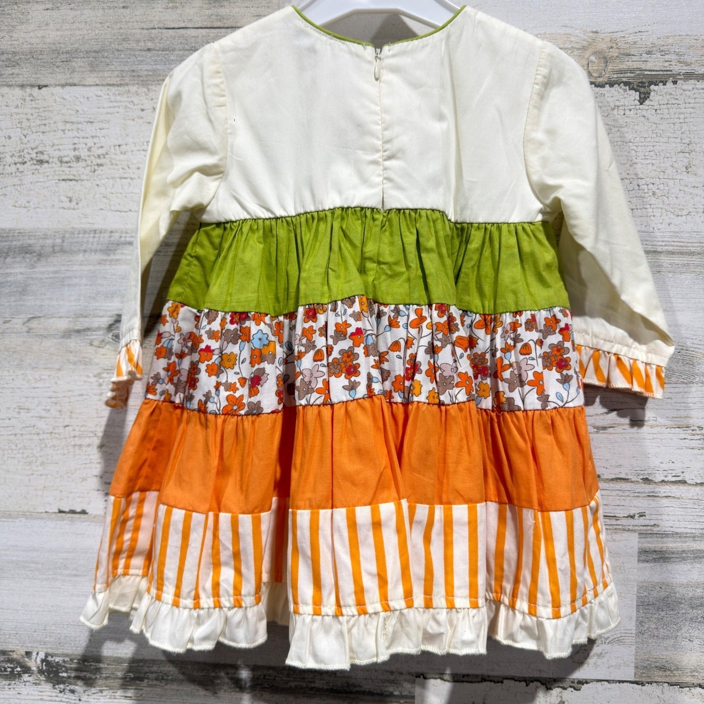 Cotton Kids Dress Girls 18m Orange Green Floral Tiered Boho NWT3
