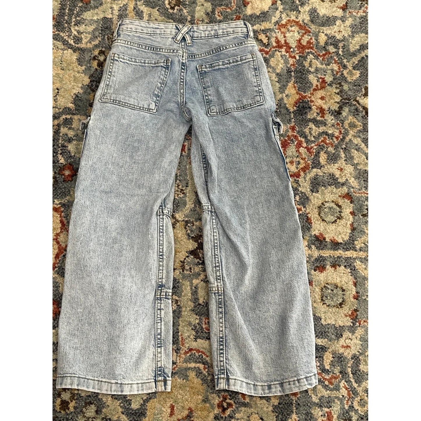 Art Class Cargo Jeans Girls 6 Light Wash Wide Leg Utility Y2K *Flawed*3