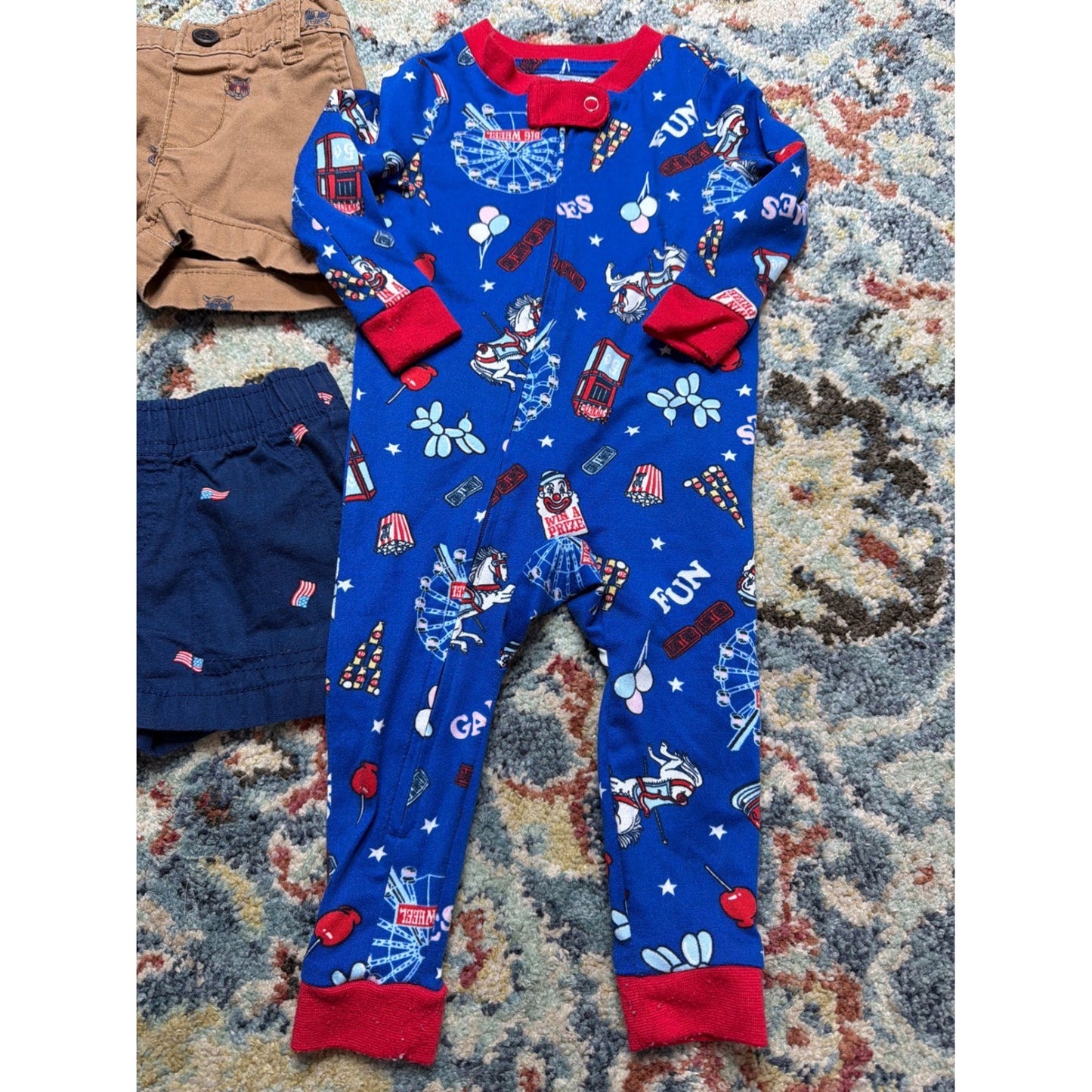 Carter's OshKosh Bundle Boys 6M Blue Plaid Patriotic Carnival Preppy GUC4