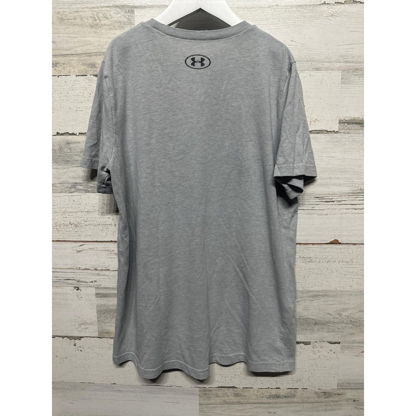 Under Armour T-Shirt Boys Large Grey Graphic Logo HeatGear *Flawed3