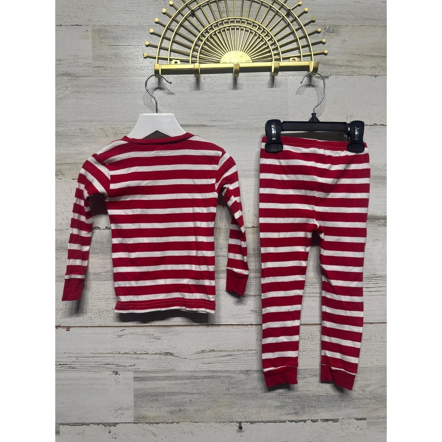 Carter's Pajama Set Boys 2T Red White Striped Black Santa Applique2