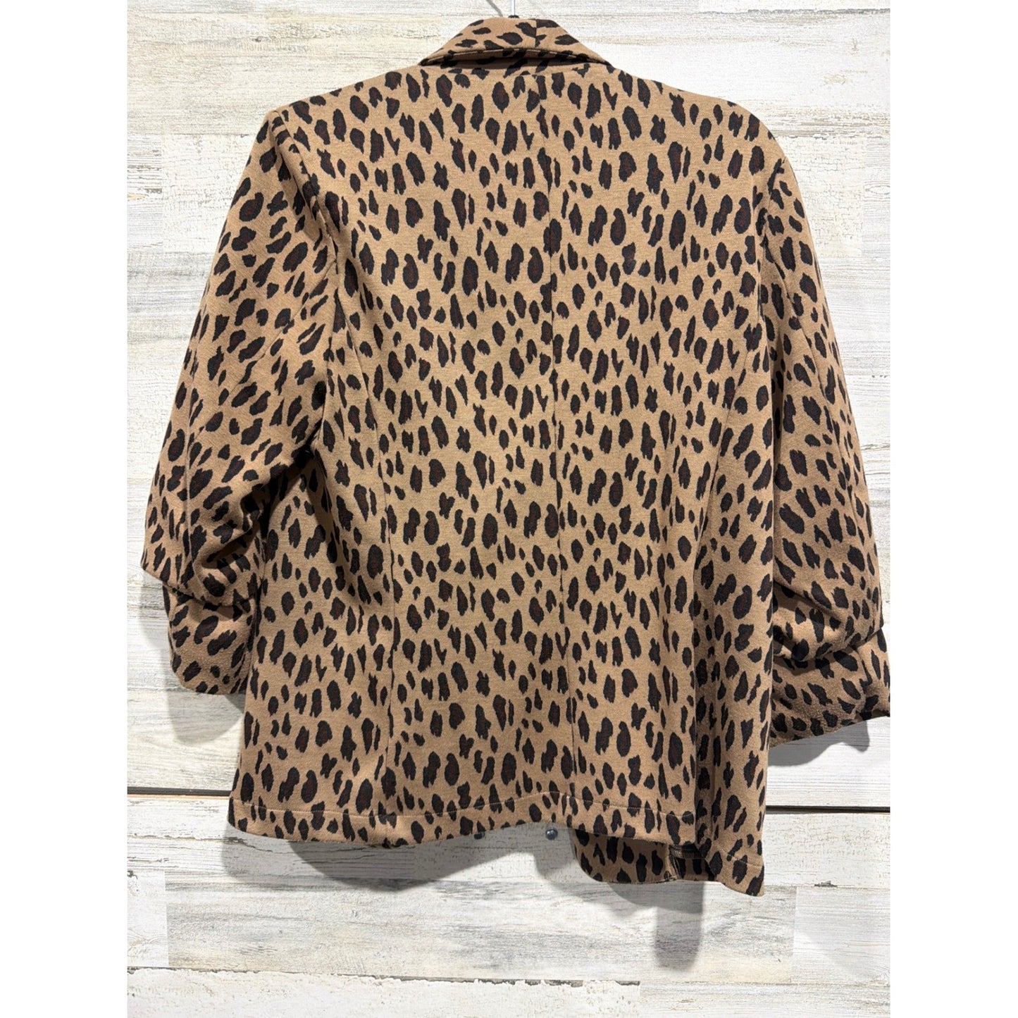 Ee:some Leopard Print Blazer Women Medium Brown Ruched Sleeve Open Front EUC4