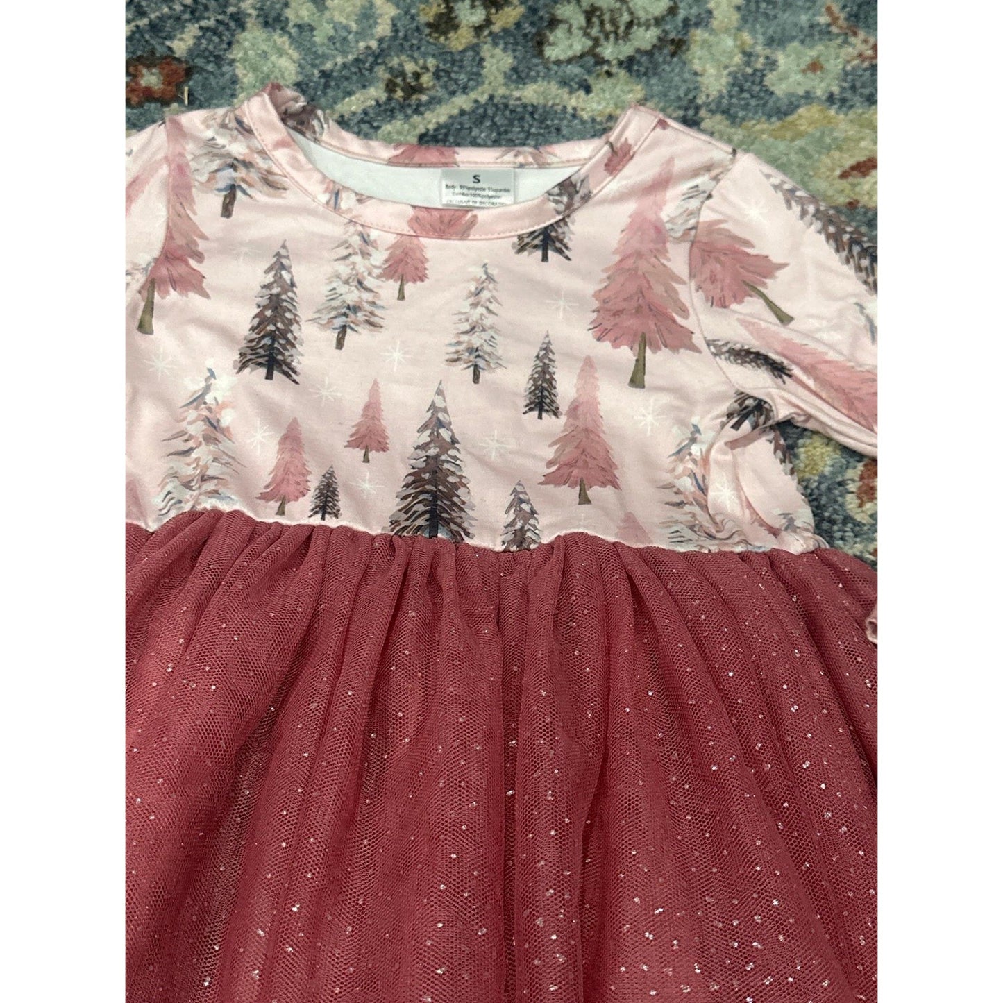 Boutique Tulle Dress Girls 4T Pink Forest Holiday EUC1