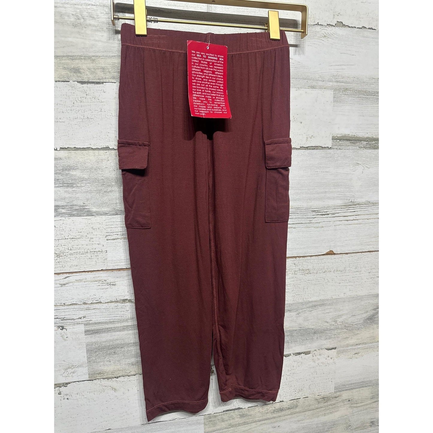 Kickee Pants Cargo Pants Boys 5 Eagle Maroon Bamboo Viscose Stretch NWT1