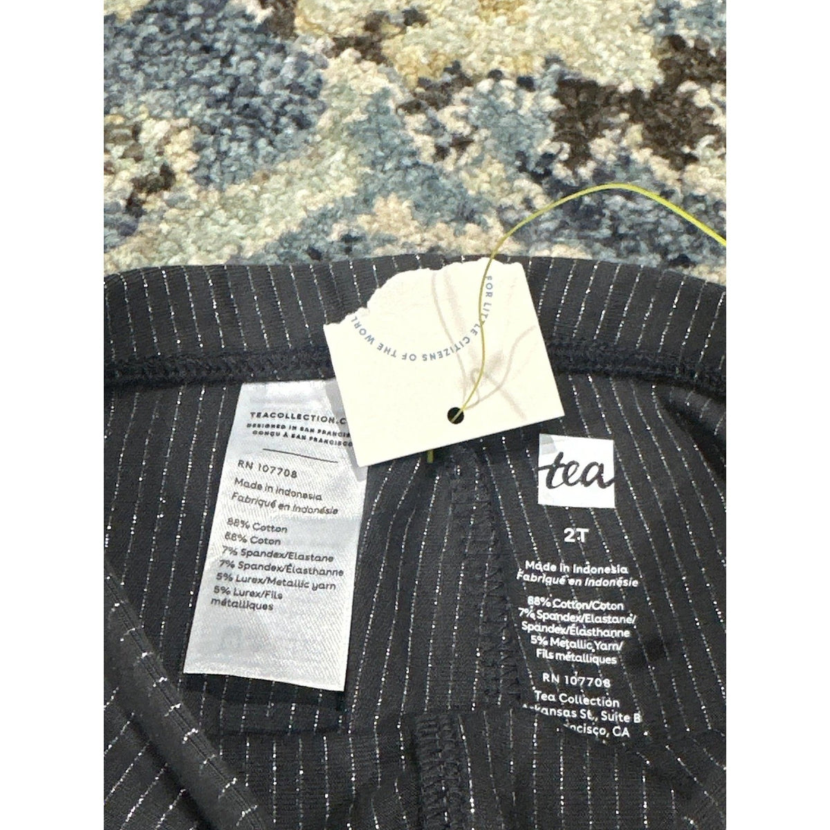 Tea Collection Striped Leggings Girls 2T Gray Silver Metallic Sparkle NWT1