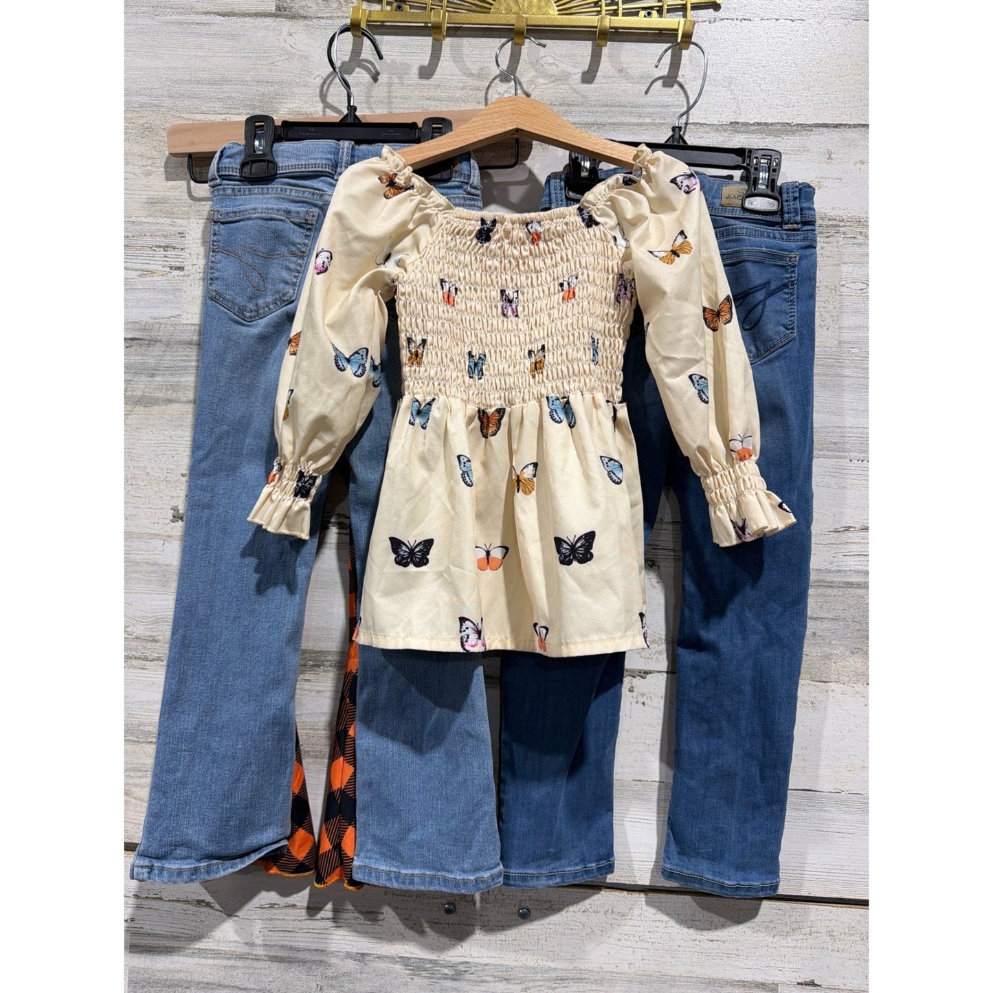 Outfit Bundle Girls Size 6 Multi Butterfly Plaid Denim GUC6