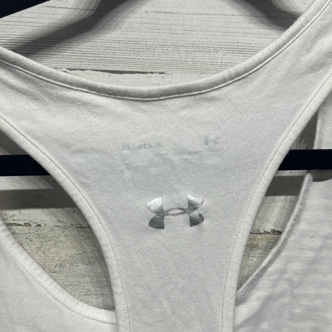 Under Armour Tank Top Womens XL White Silver Geometric HeatGear GUC3