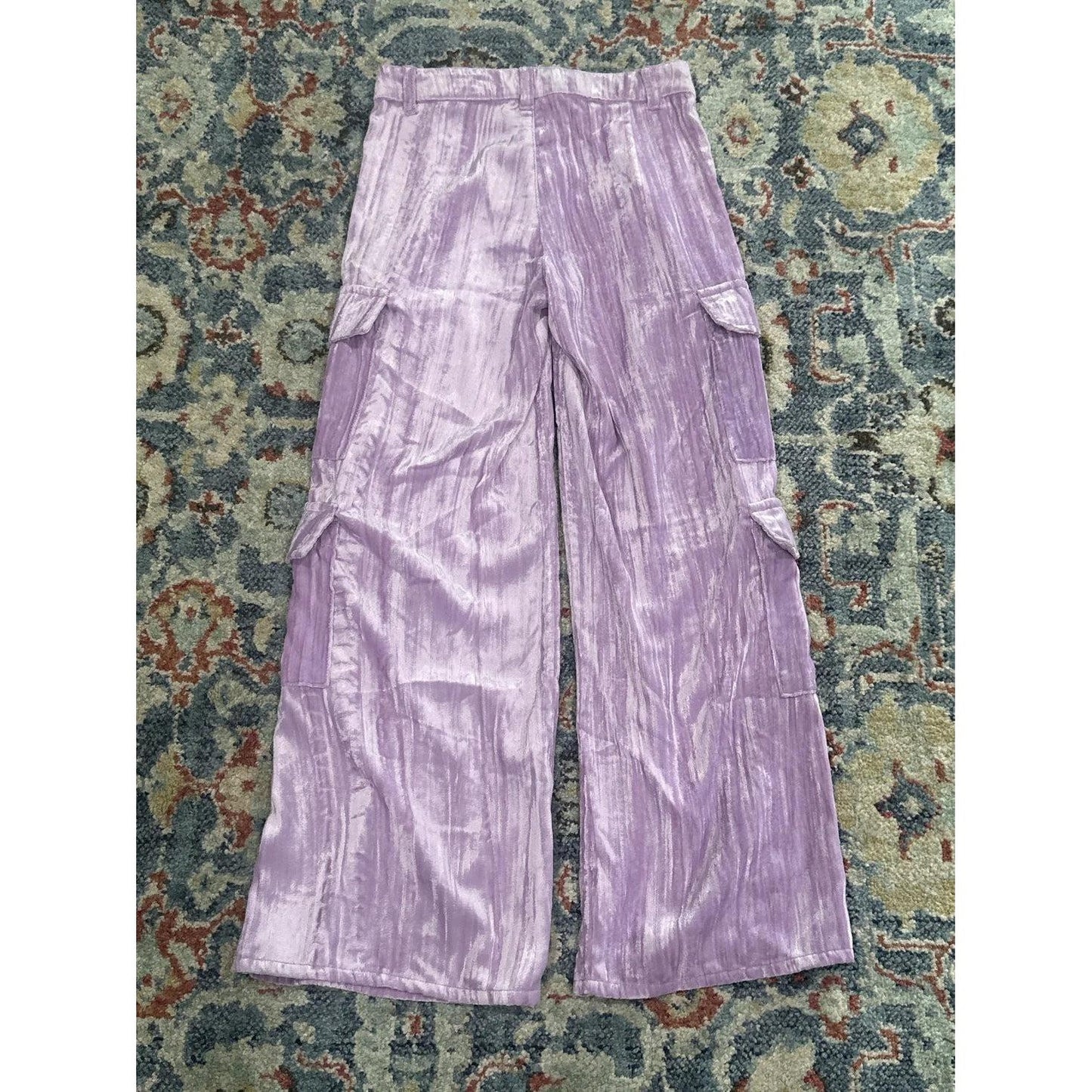 Tractr Cargo Pants Girls 7 Lavender Crushed Velvet Wide Leg EUC2