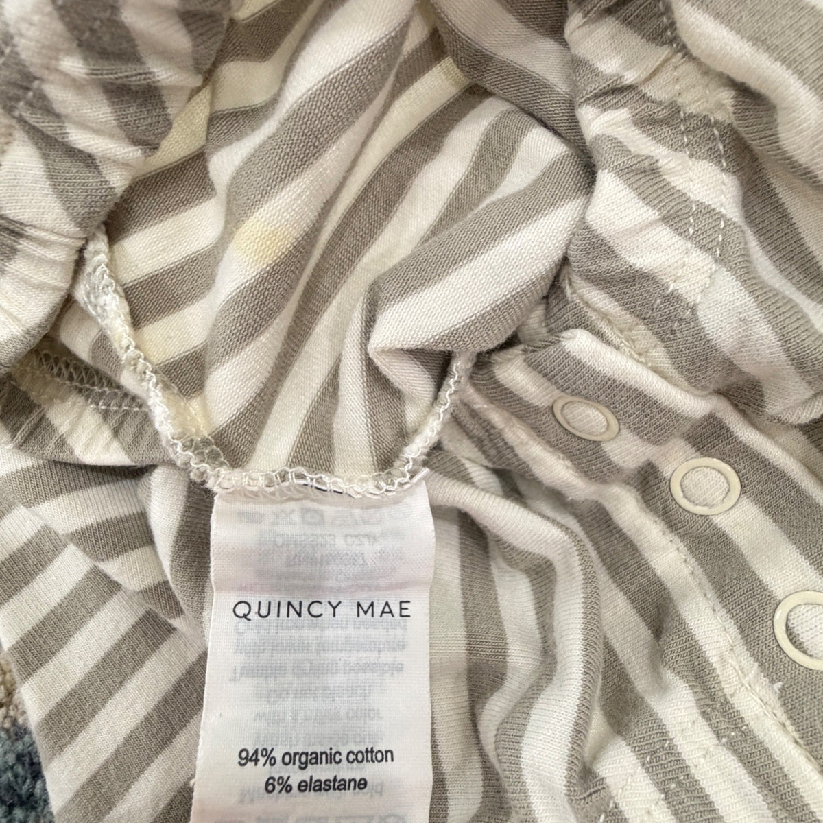Quincy Mae Romper Baby 0-3M Gray White Striped Organic Cotton Minimalist *Flawed5