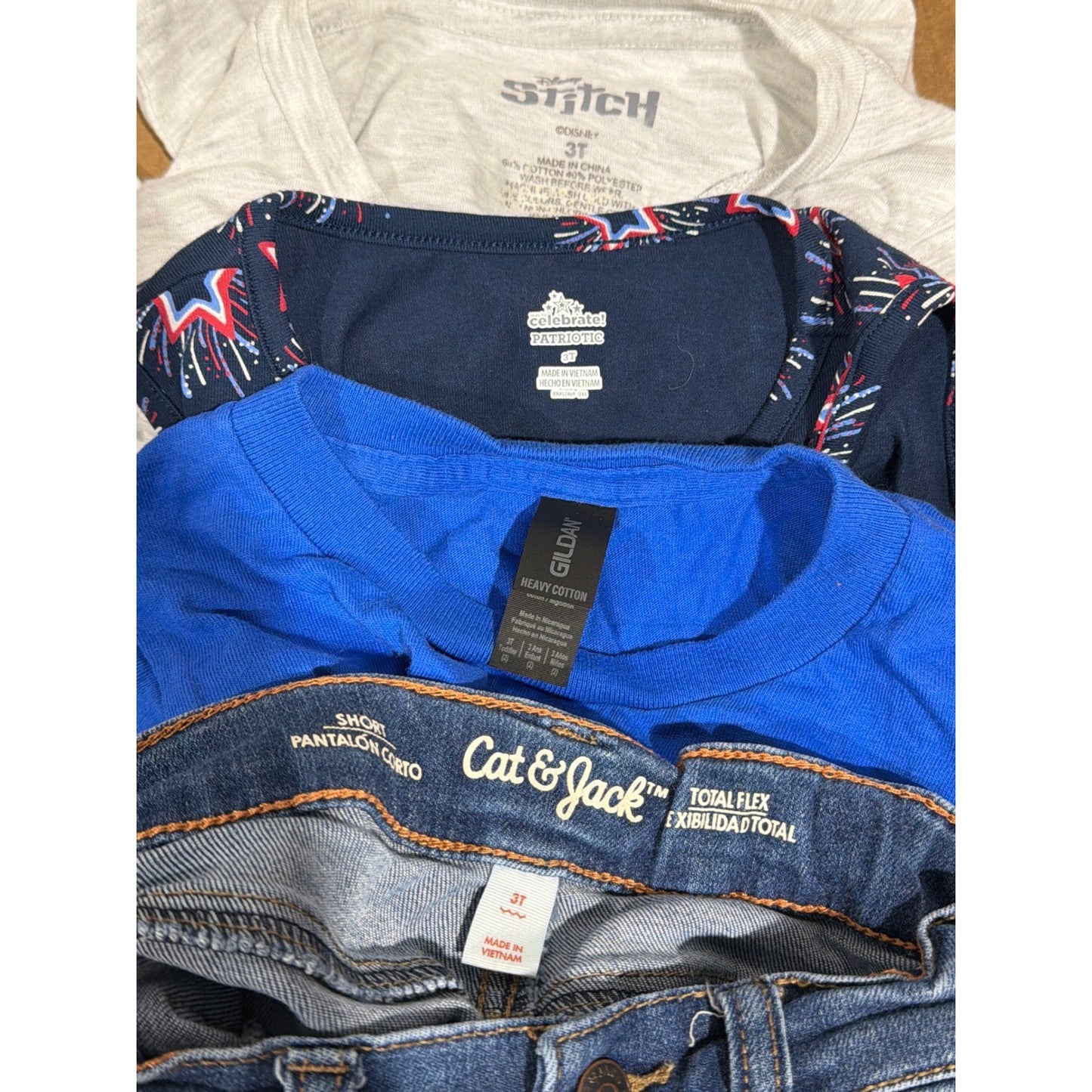 Disney Gildan Cat & Jack 4pc Bundle Girls 3T Blue Red Patriotic Stitch EUC5