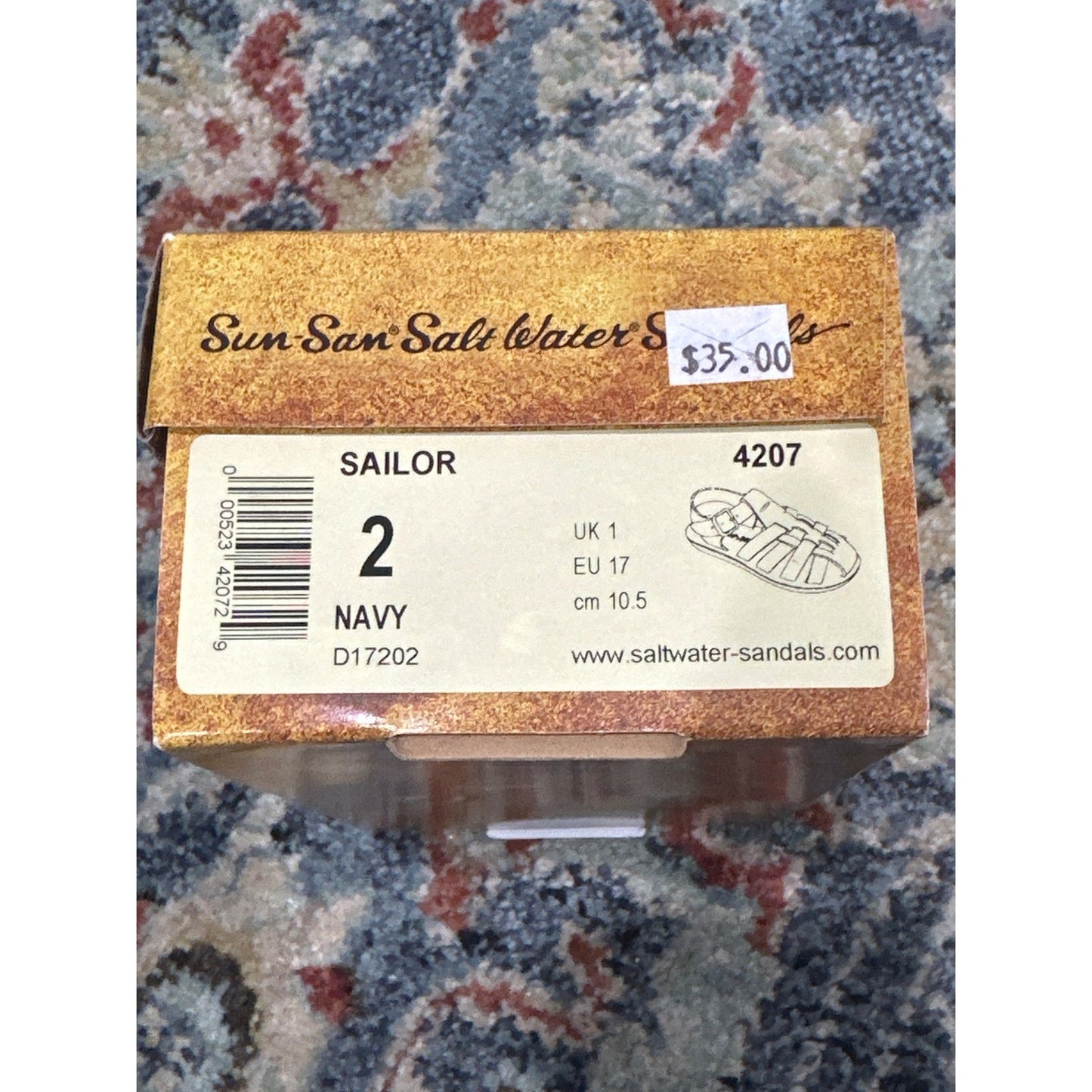 Sun-San Salt Water Sailor Sandals Boys 2 Infant Navy Blue Leather Strappy NEW3