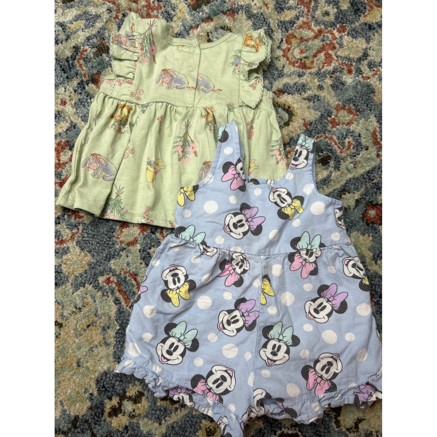 Disney Girls 3-6M Dress Romper Bundle Green Blue Winnie Pooh Minnie Mouse3