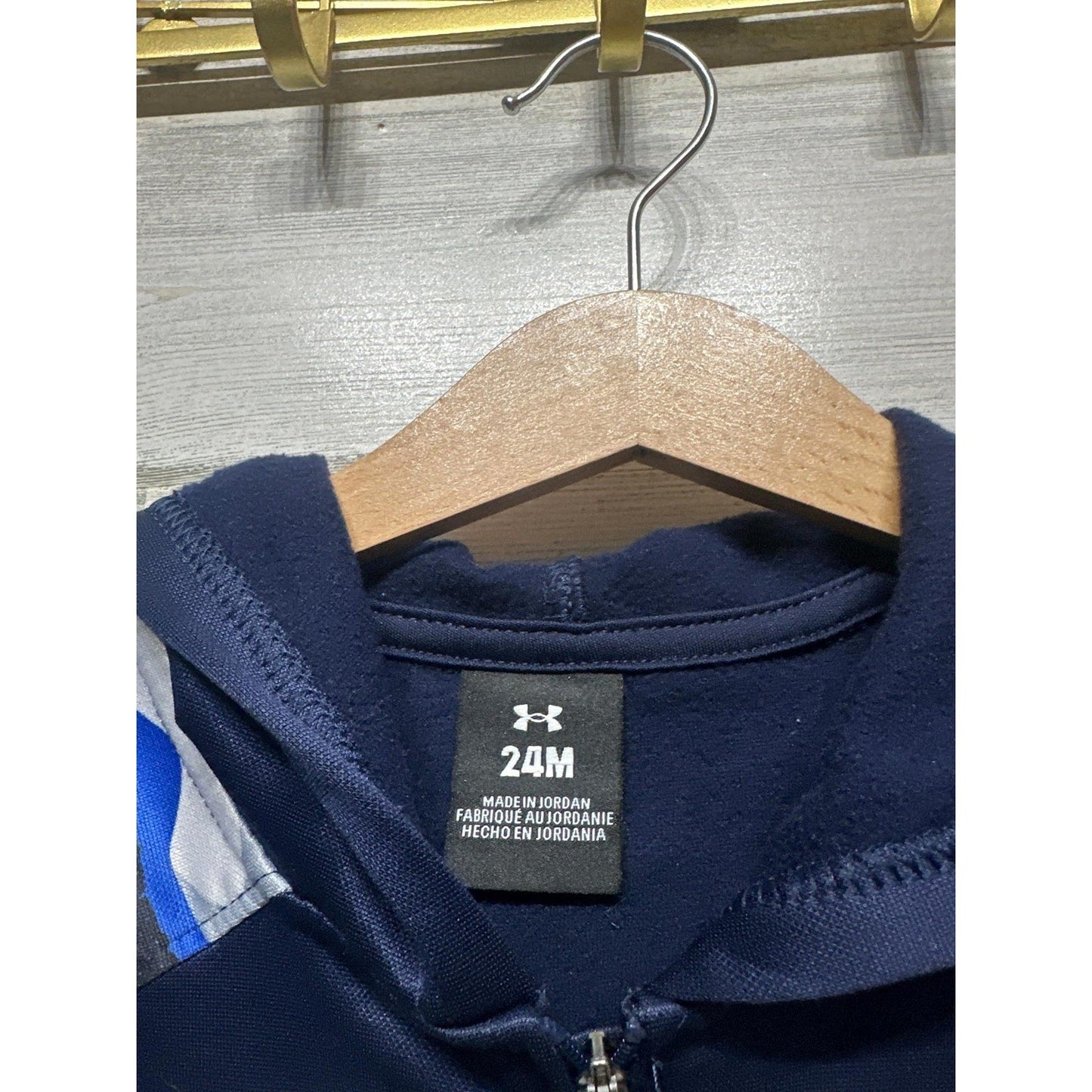 Under Armour Hoodie Boys 24M Navy Blue Camo Raglan Full Zip EUC1