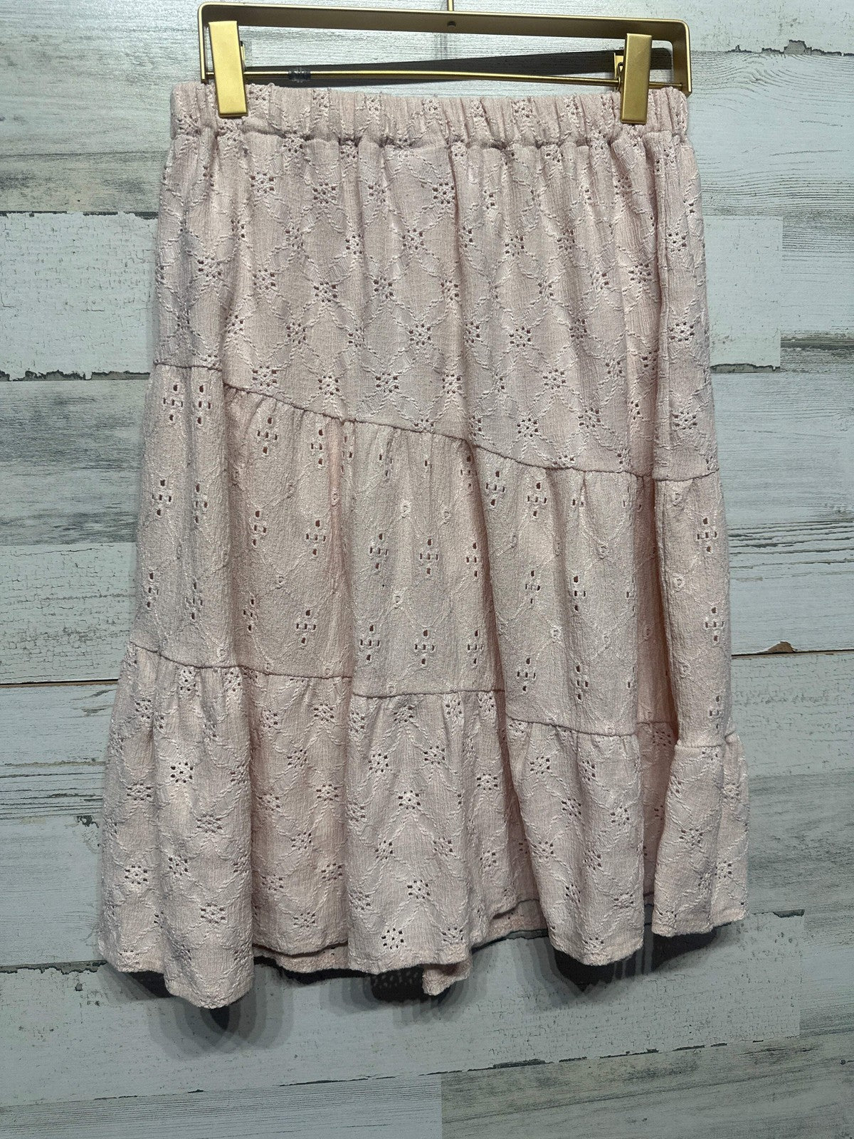 Zara Tiered Eyelet Skirt Girls 11/12 Pink Boho Lace EUC2