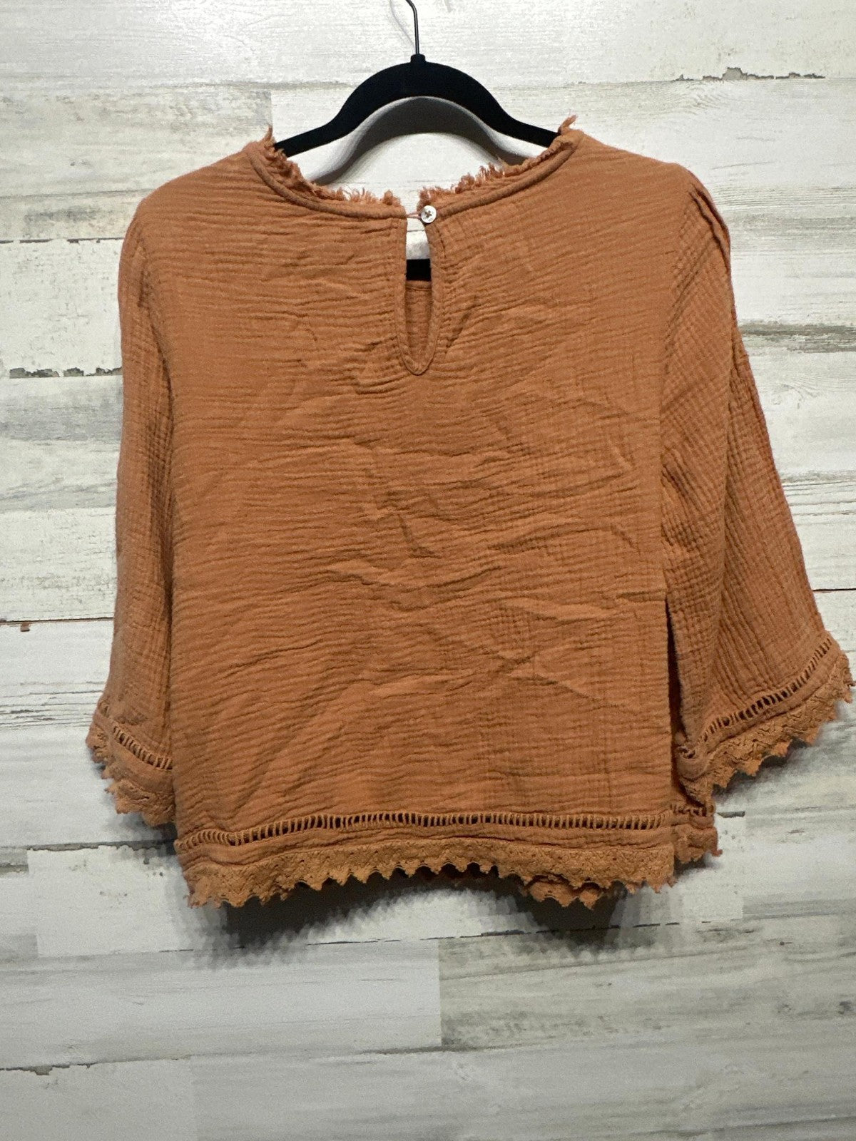 Rylee + Cru Blouse Womens Small Cotton Gauze Crochet Lace Boho Top EUC2