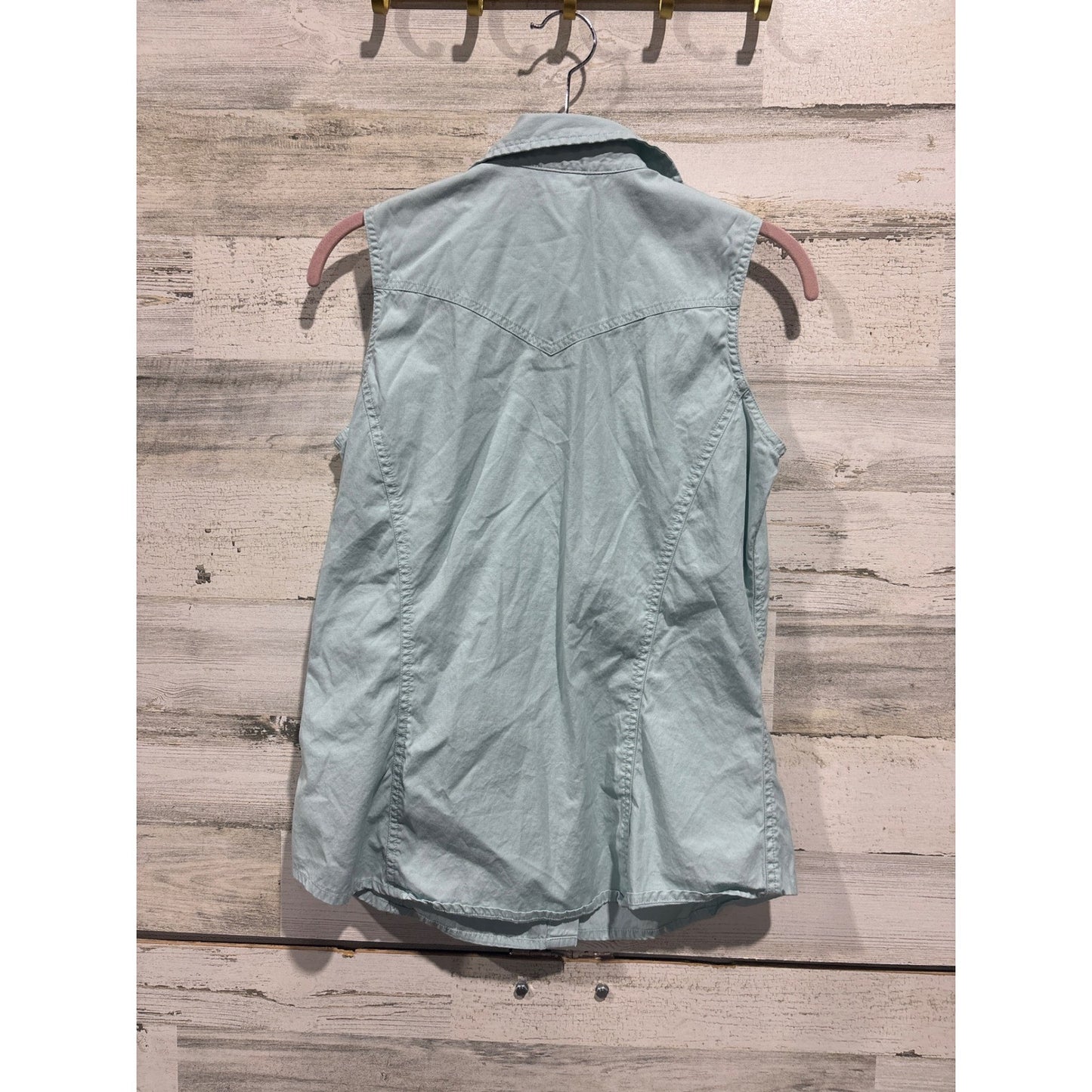 Carhartt Sleeveless Shirt Women S Blue Pearl Snap Western Workwear EUC2
