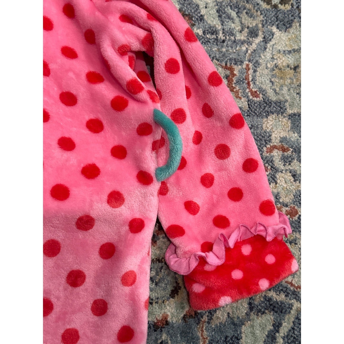 Matilda Jane Robe Girls Medium Pink Red Polka Dot Hooded Fleece*Missing Belt Tie4