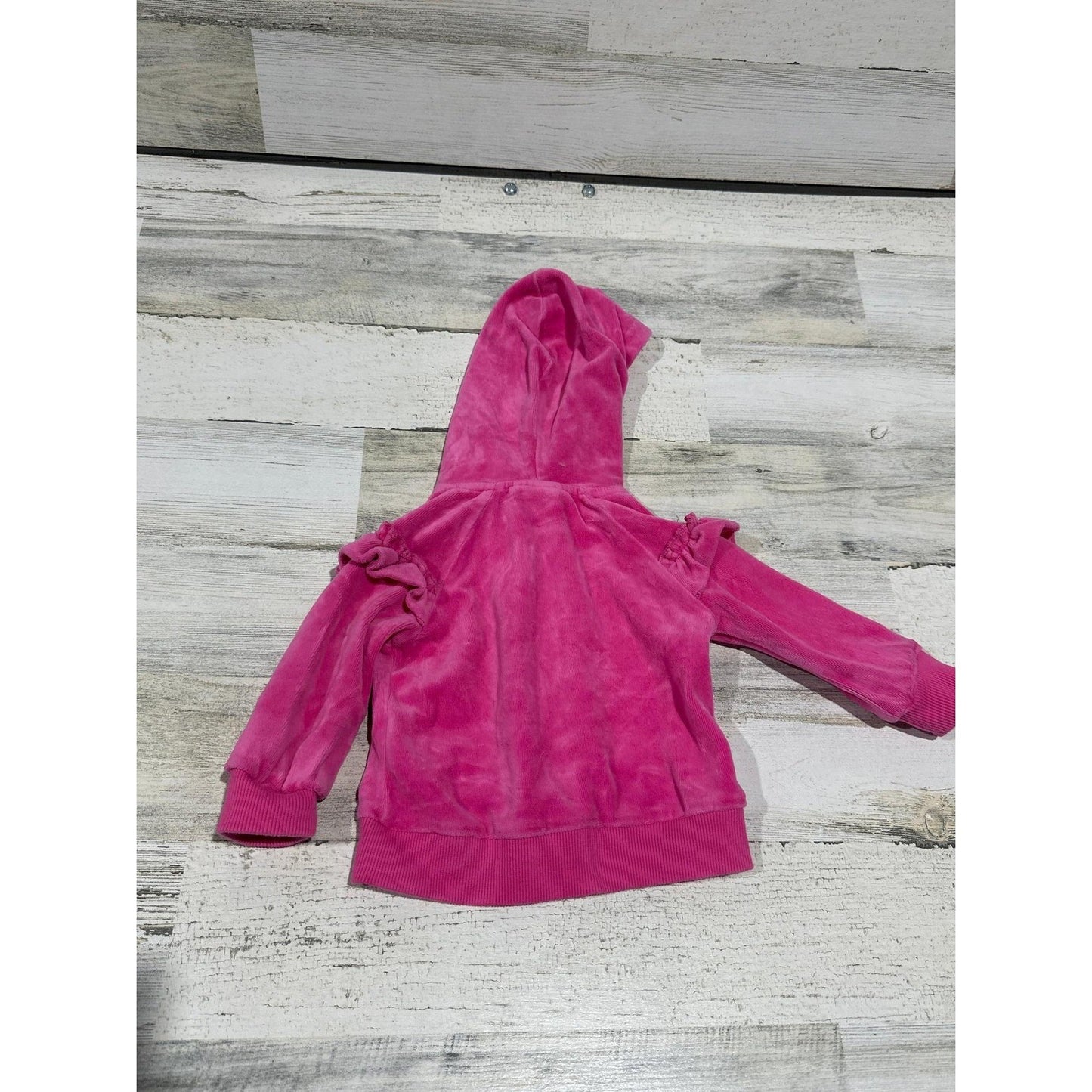 Juicy Couture Hoodie Girls 6-9M Pink Sequin Heart Ruffle Velour EUC2