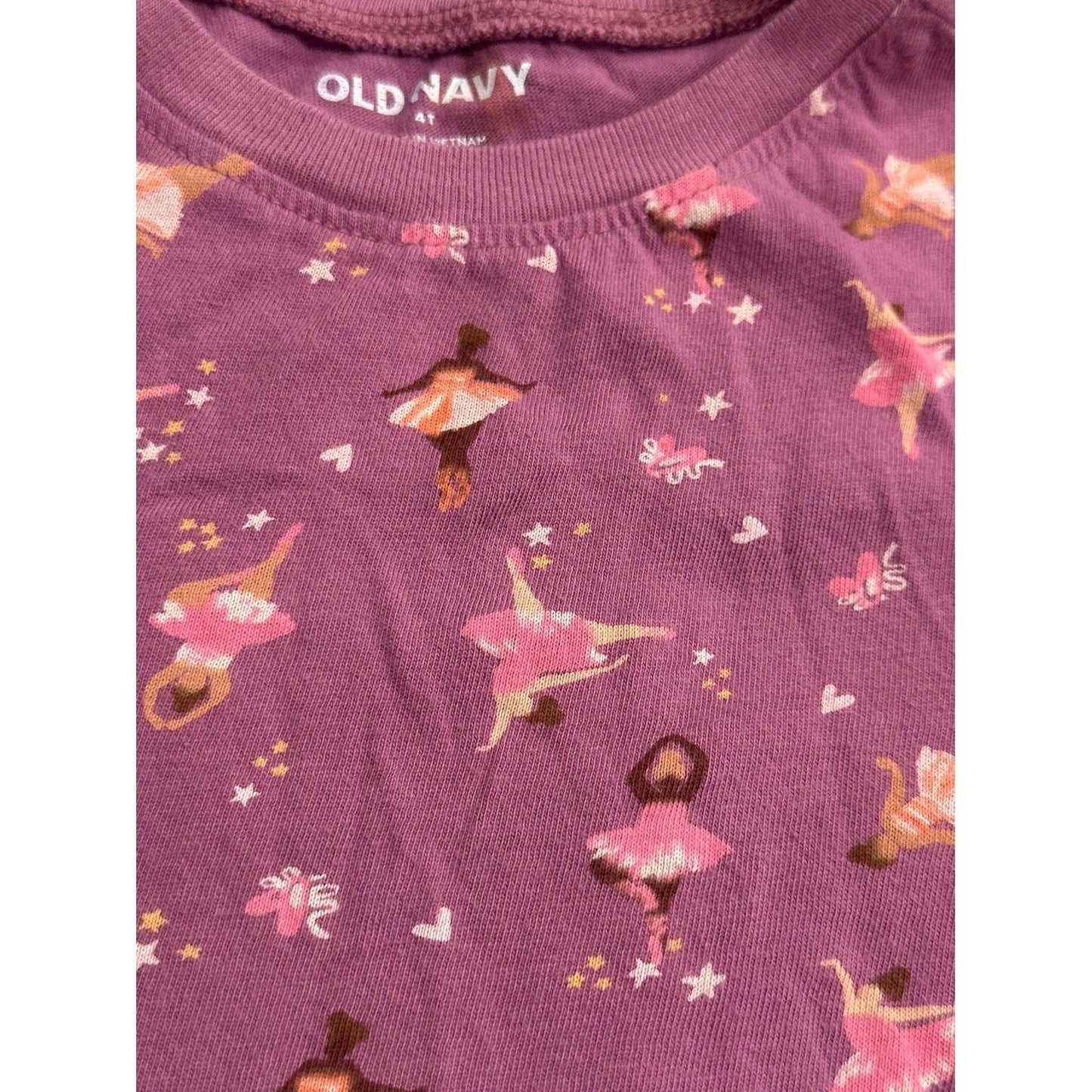 Old Navy Pajama Set Girls 4T Purple Ballerina Print Snug Fit1