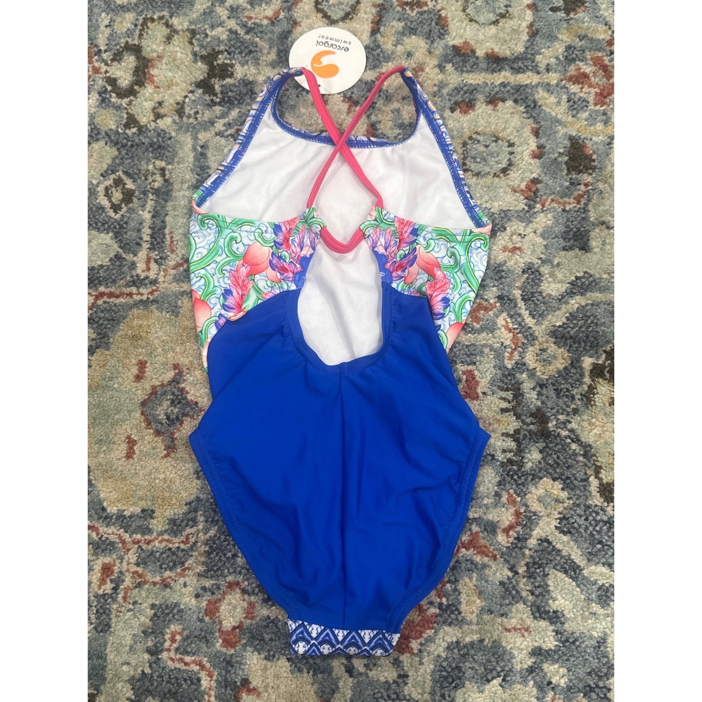 Escargot Swimsuit Girls 6X Blue Peacock Print One Piece NWT2