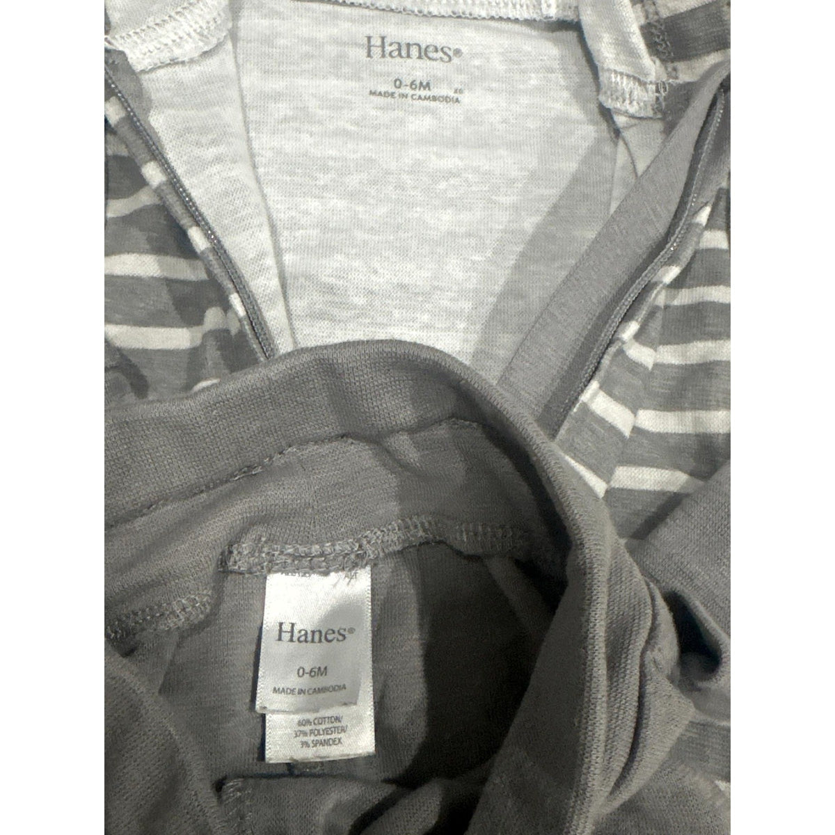 Hanes Hoodie Shorts Set Boys 0-6M Gray Striped Ultimate Baby Flexy EUC1