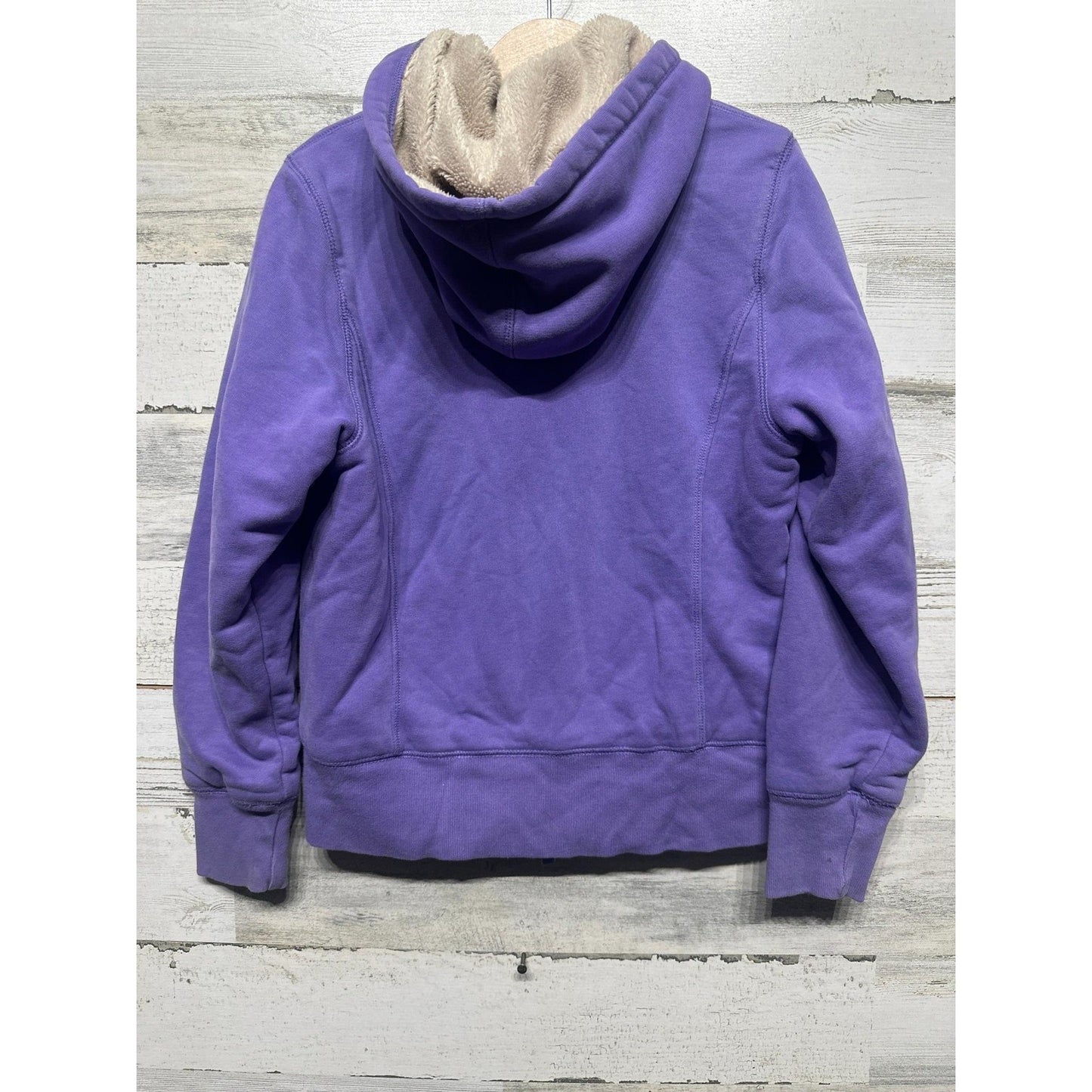 LL Bean Fleece Lined Hoodie Girls 8 Purple Zip Up EUC2
