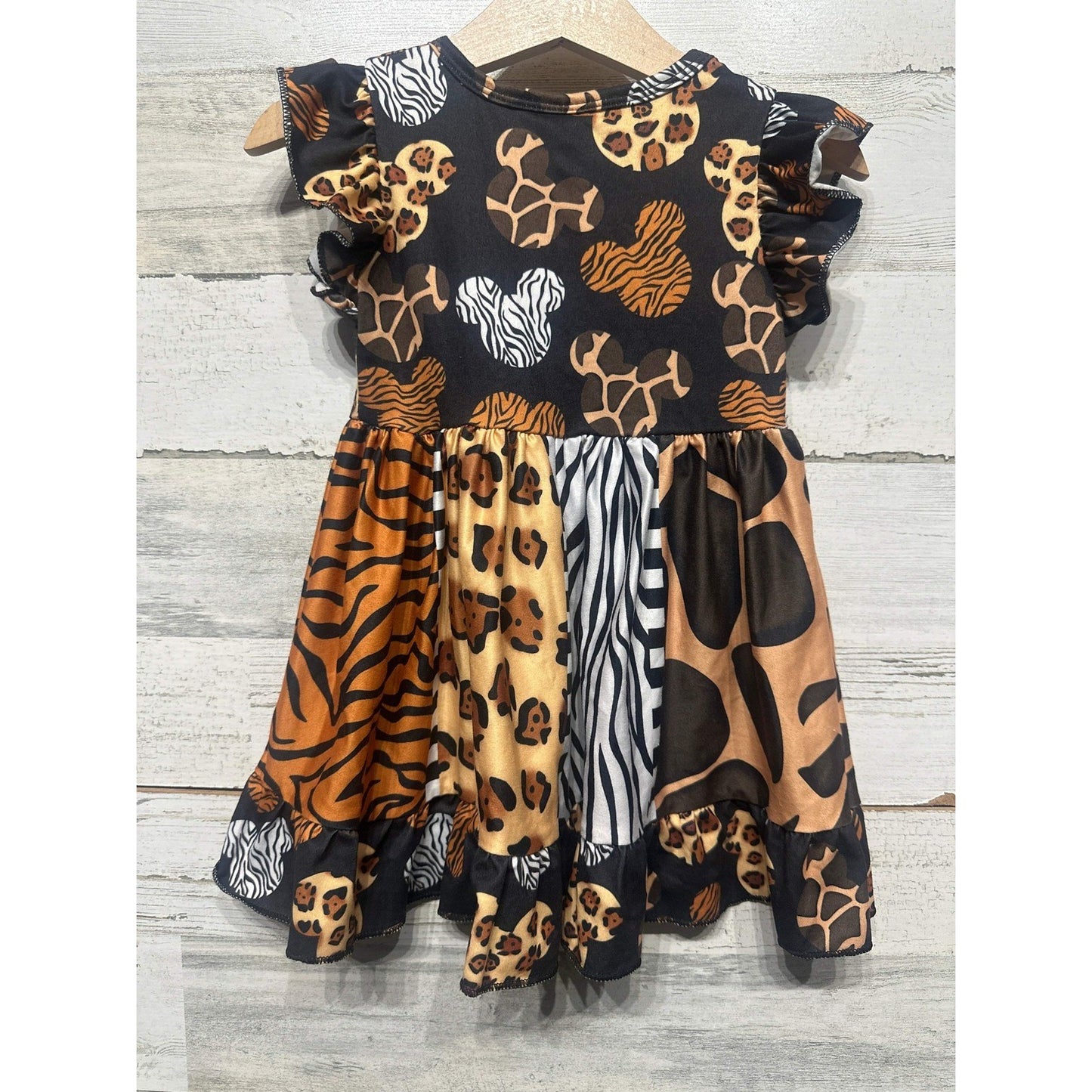 Boutique Animal Print Dress Girls 12-18M Brown Mixed Safari Mouse EUC2