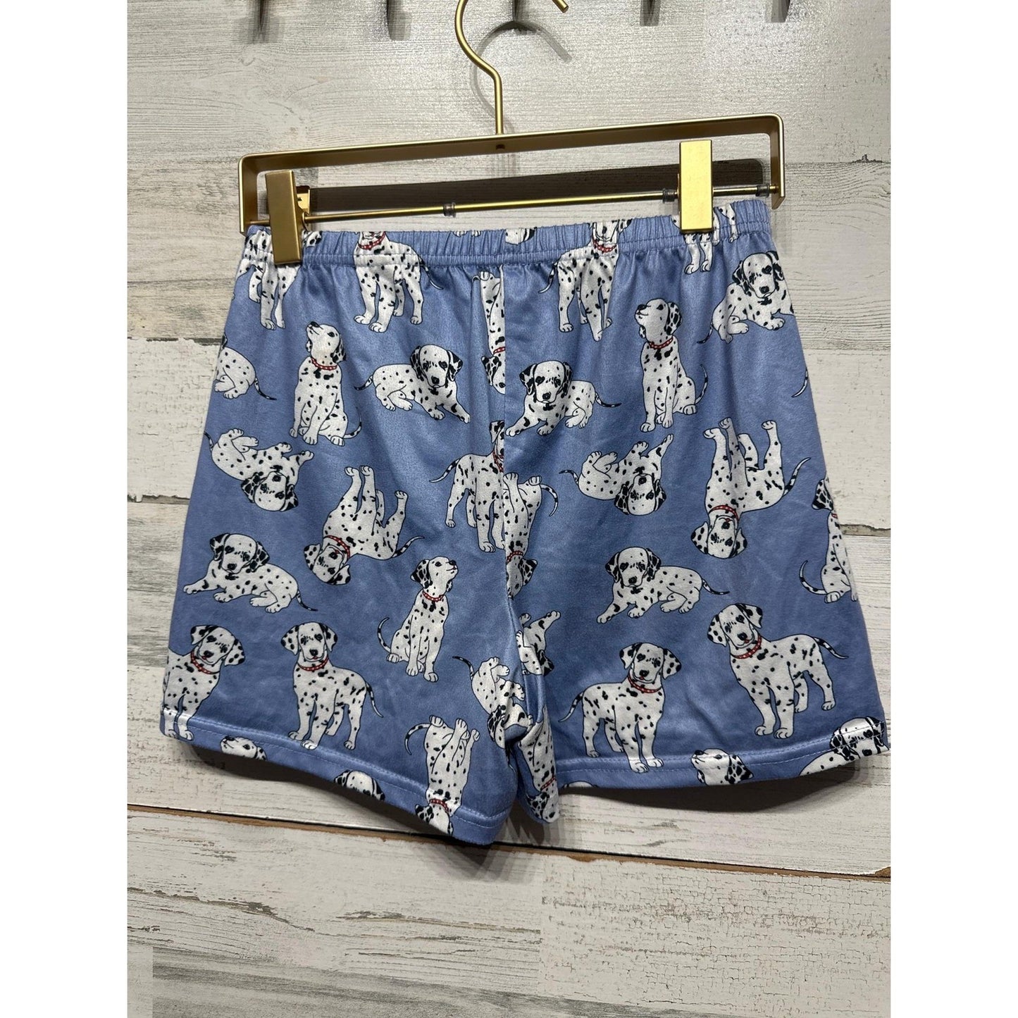Dalmatian Puppy Print Pajama Shorts Girls 10 Blue Dog Pattern Sleepwear EUC1