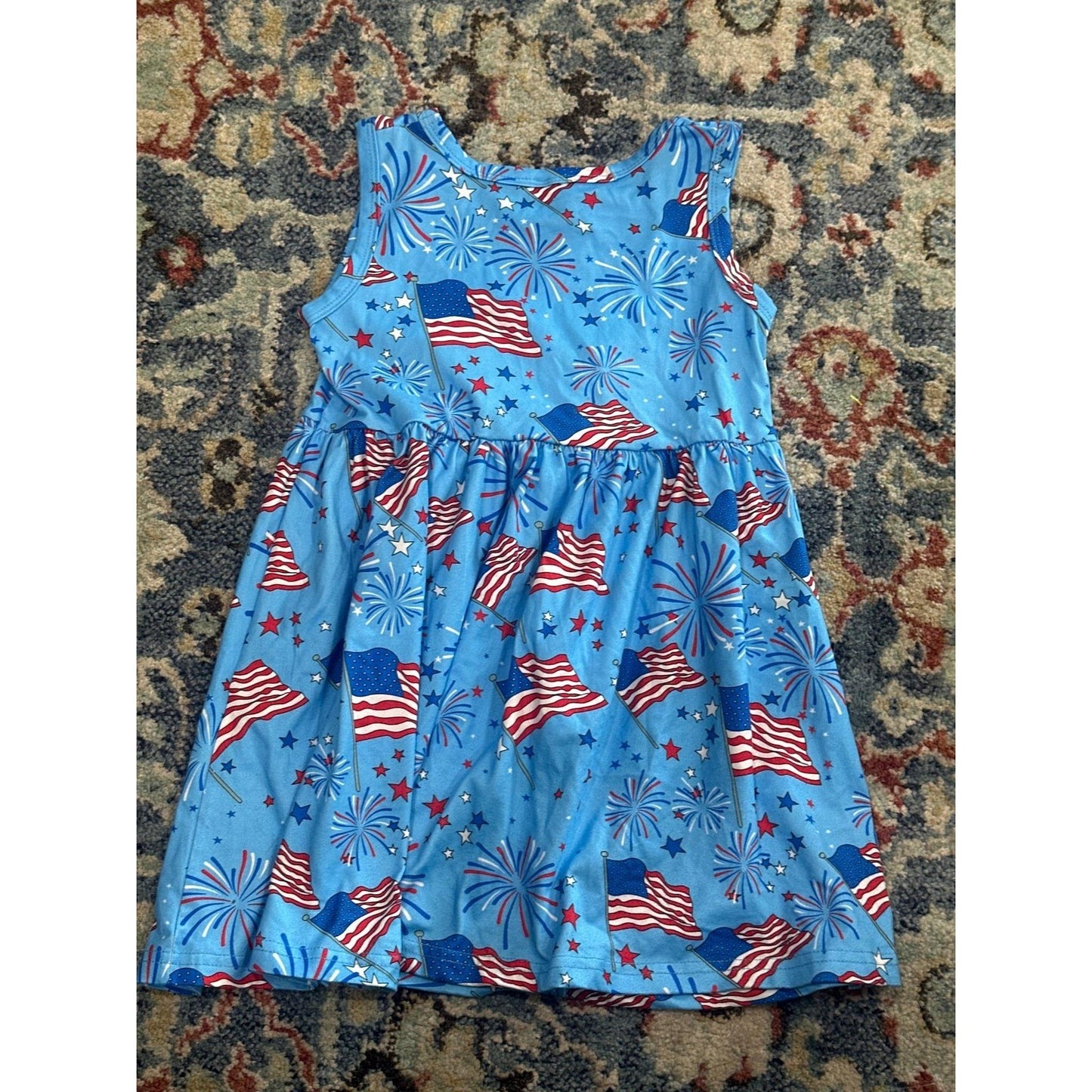 Patriotic Dress Girls 3-4Y Blue Flag Firework Star Bow VGUC2