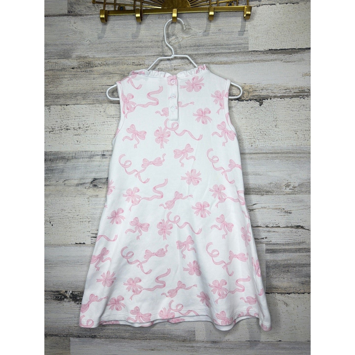 The Beaufort Bonnet Company Dress Girls 4T White Pink Bow Pima Cotton EUC3