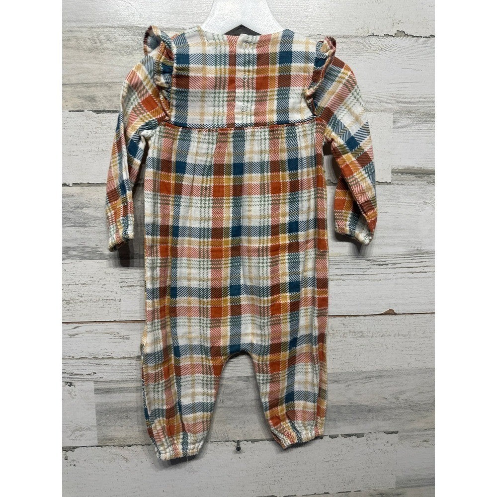 Angel Dear Plaid Romper Baby 6-12M Ruffle Shoulder Long Sleeve NWT3