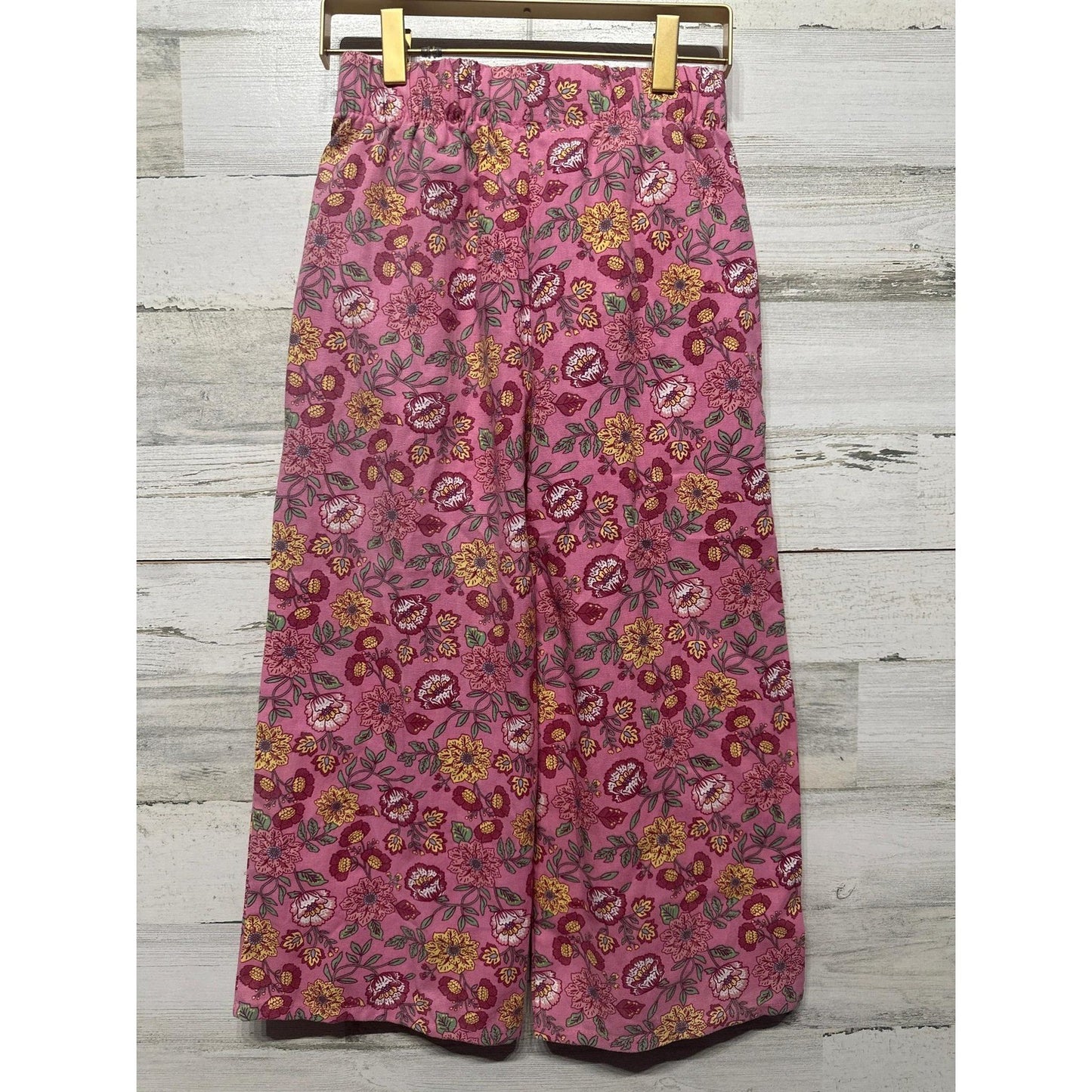 b'tween Floral Wide Leg Pants Girls 7 Pink Boho Botanical EUC2