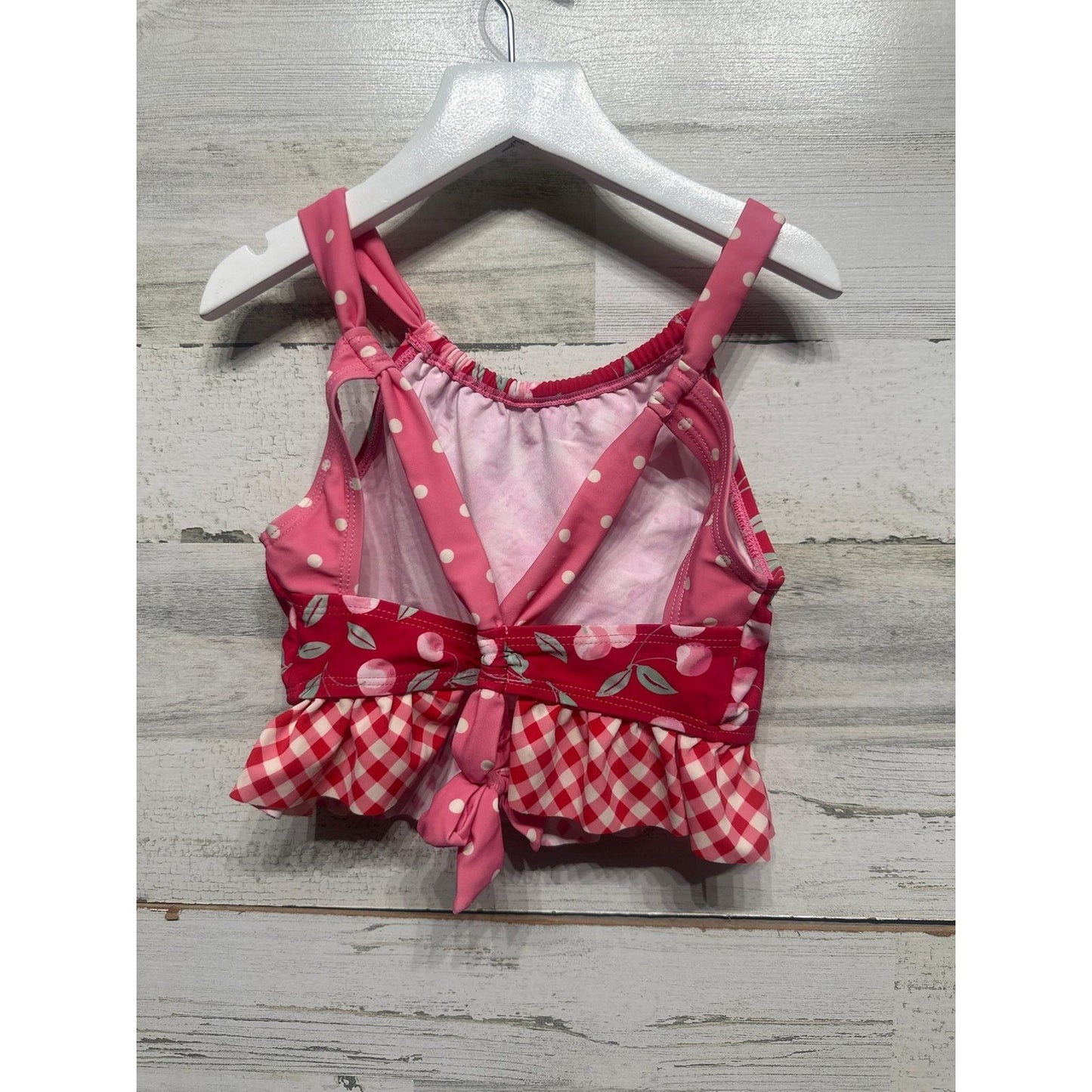 Matilda Jane Swim Tankini Top Girls 10 Red Cherry Gingham Ruffle GUC1