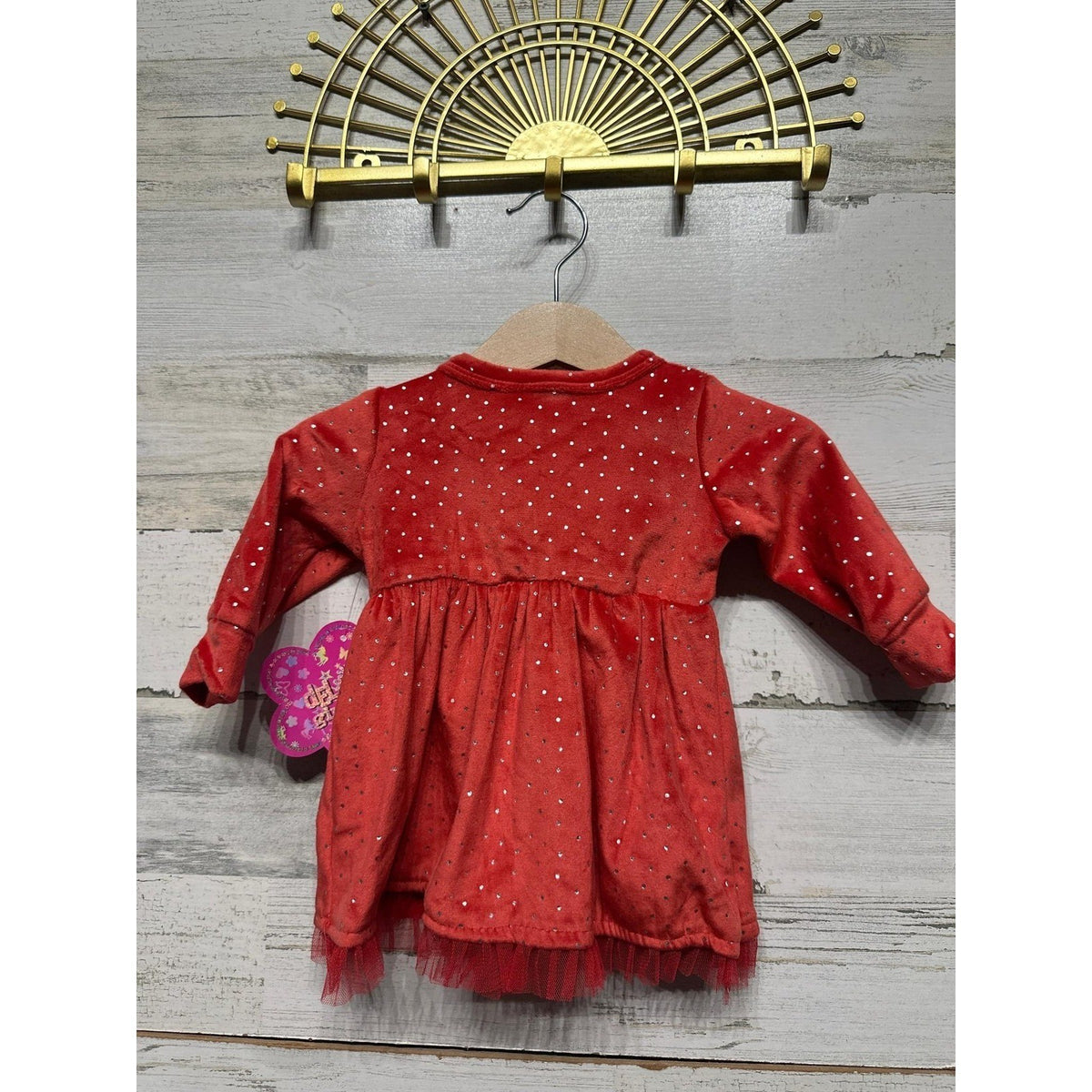 Delia's Girl Long Sleeve Dress Girls 0-3M Red Polka Dot Velvet Holiday NWT3