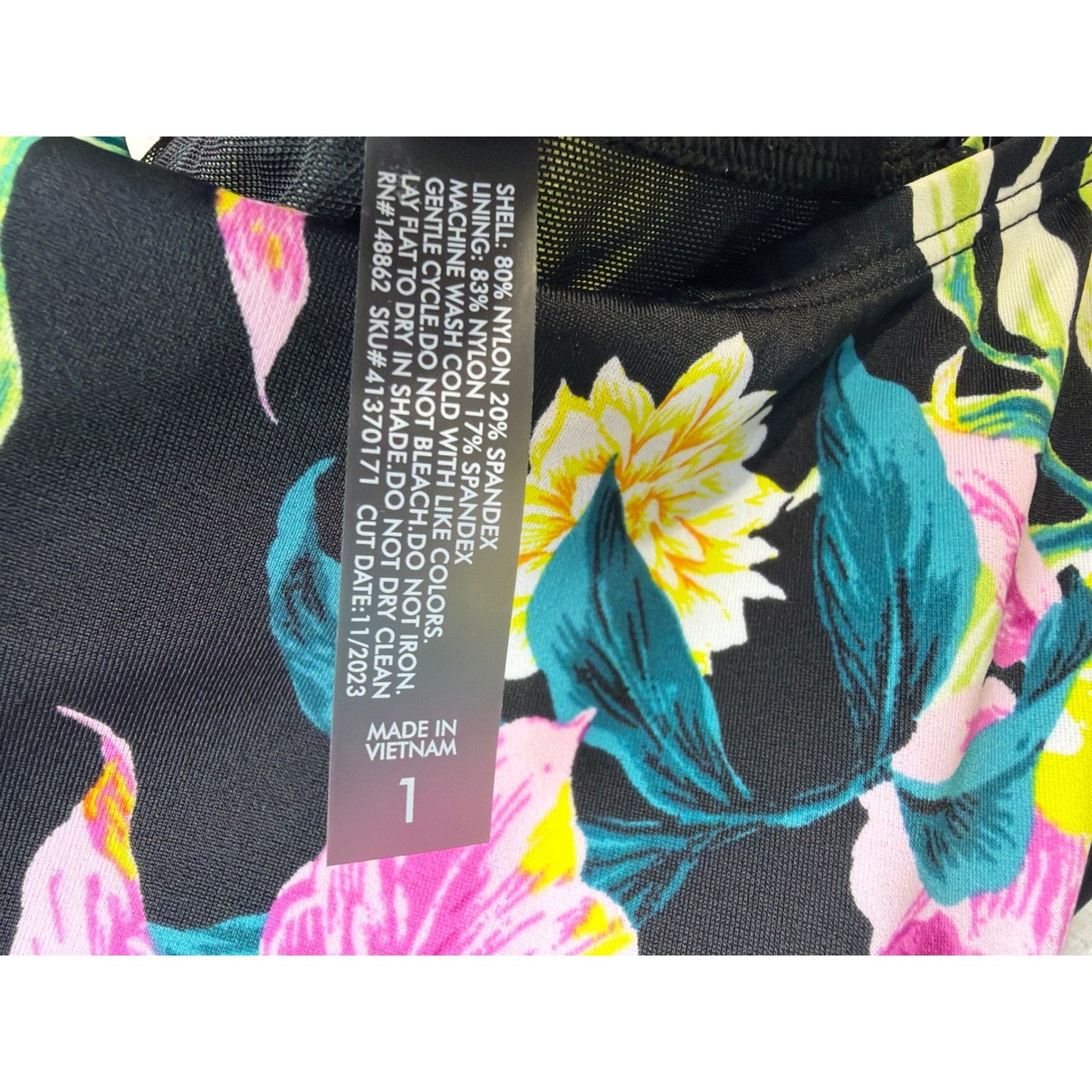Torrid Wireless Swim Dress Women 1 Black Tropical Floral Resortwear NWT8