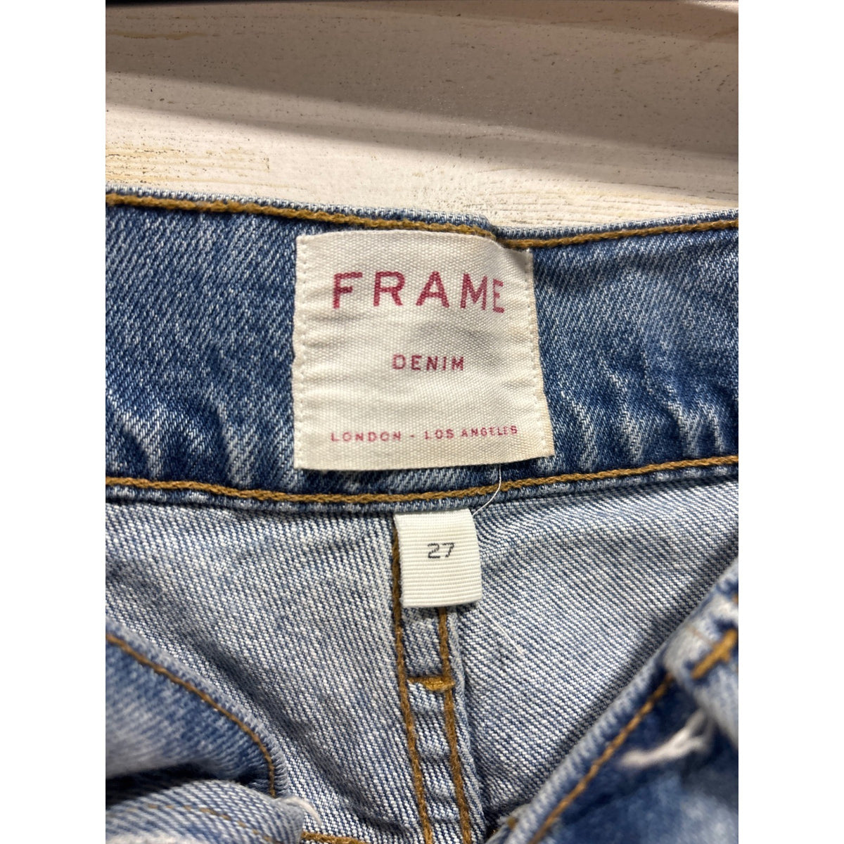 Frame Jeans Women 27 Blue Distressed Straight Leg Denim Raw Hem GUC2