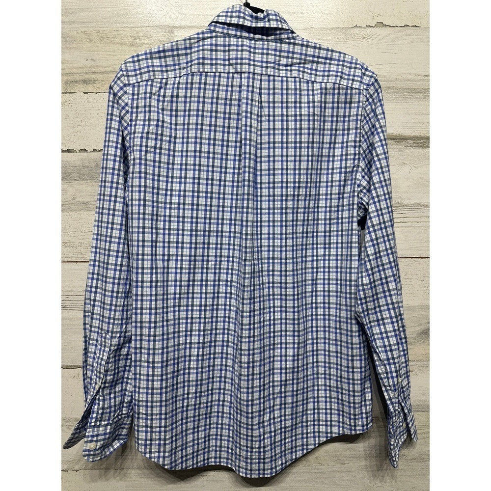 Vineyard Vines Tucker Shirt Mens Small Blue Gingham Slim Fit Stretch EUC3