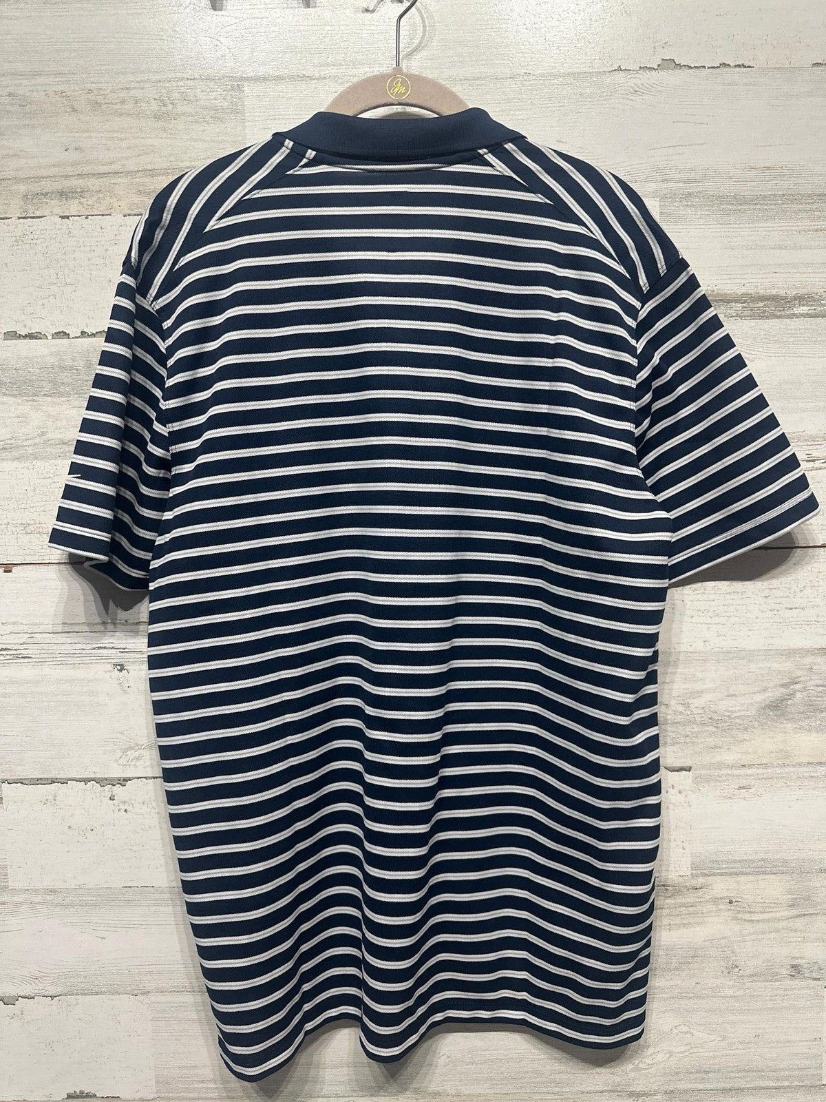 Nike Polo Shirt Mens Medium Navy Blue Striped Dri-FIT Short Sleeve NWT3