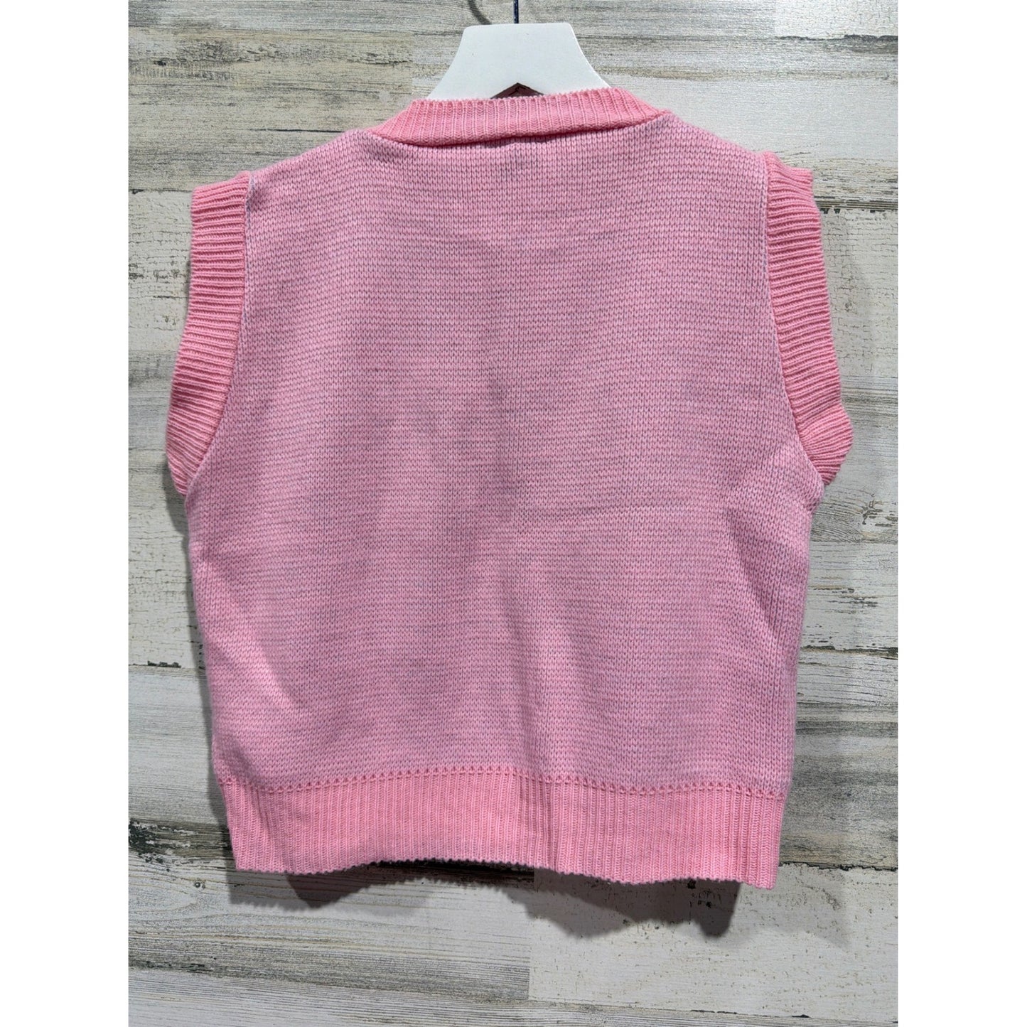 Vintage Rags Knitwear Sweater Vest Girls 18 Pink Novelty Windowpane Made in USA5