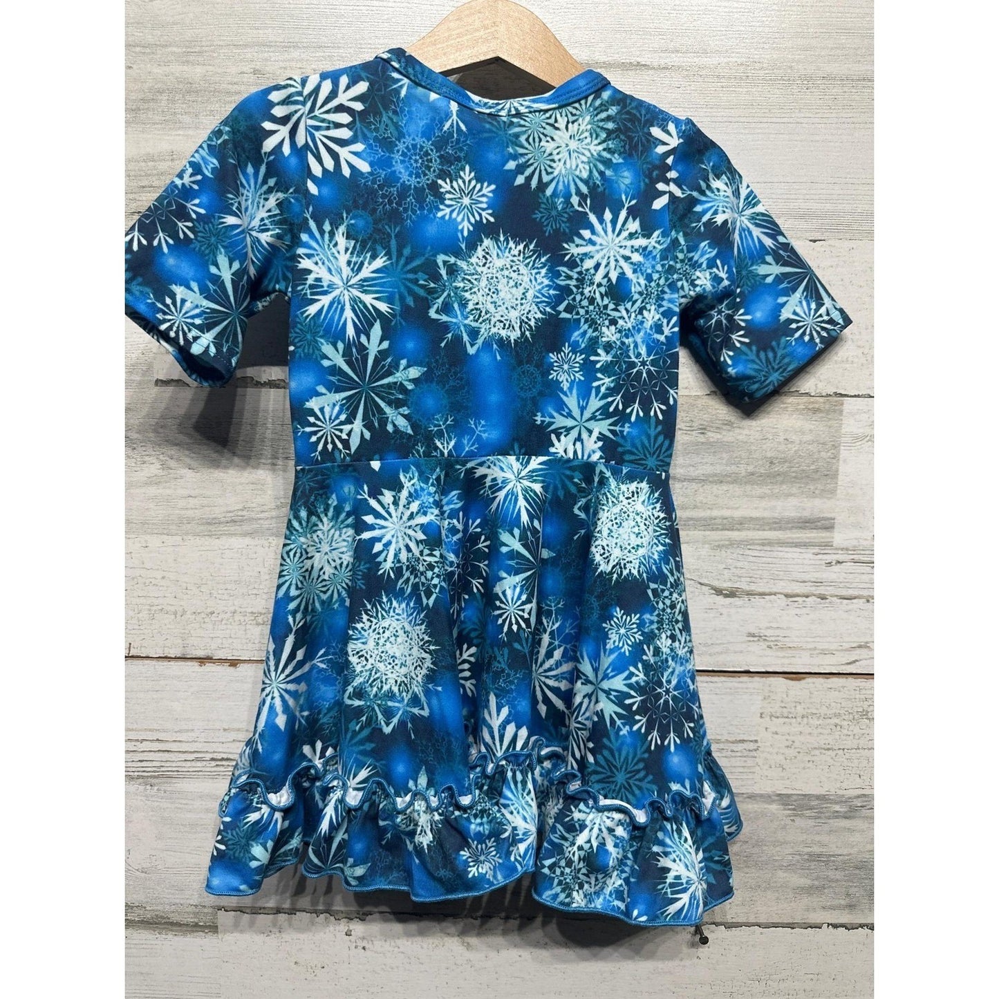 Little Dress Shoppe Skater Dress Girls 2 Blue Snowflake Ruffle Winter EUC2