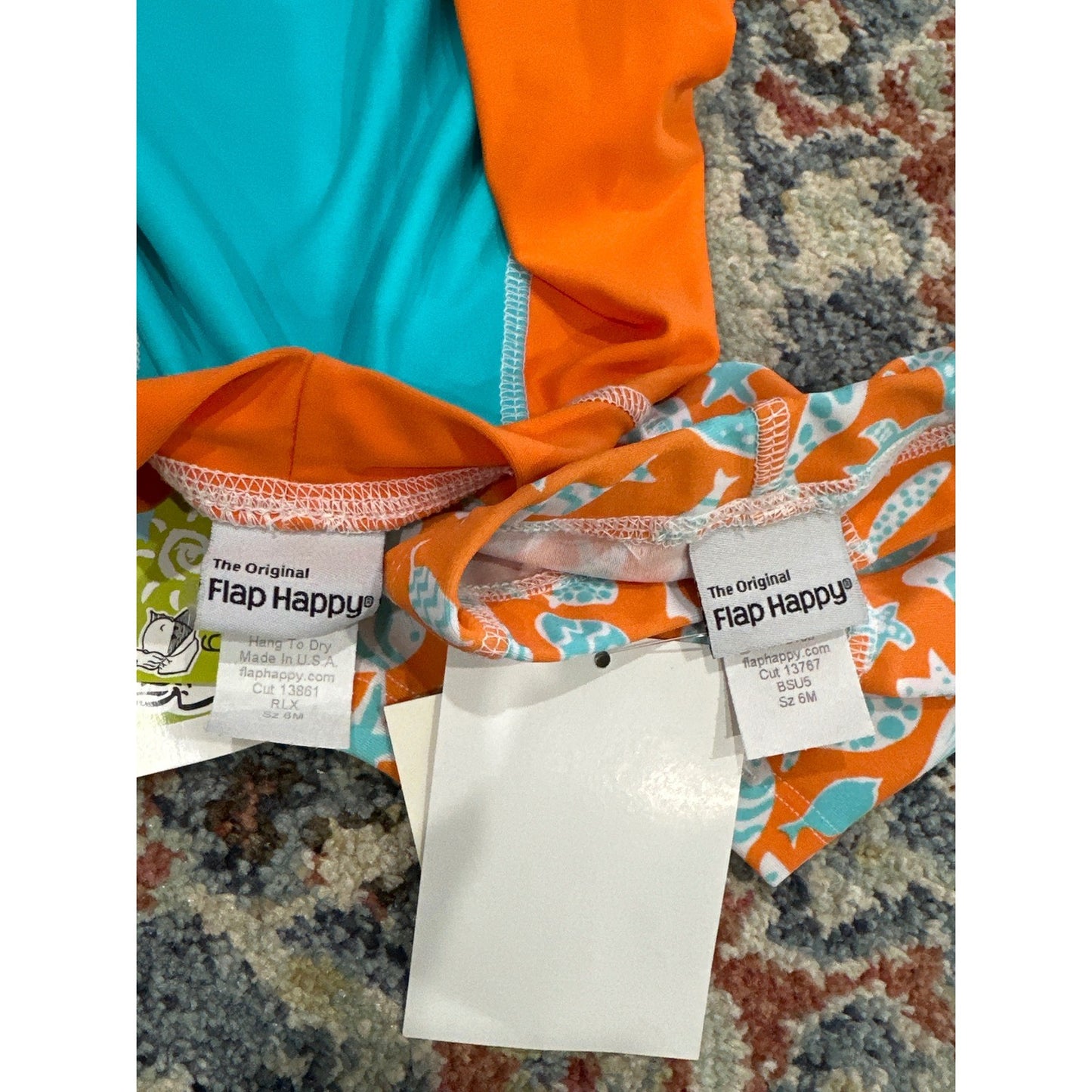 Flap Happy Rash Guard Swim Trunk Set Boys 6M Blue Orange Turtle Sea Life NWT4
