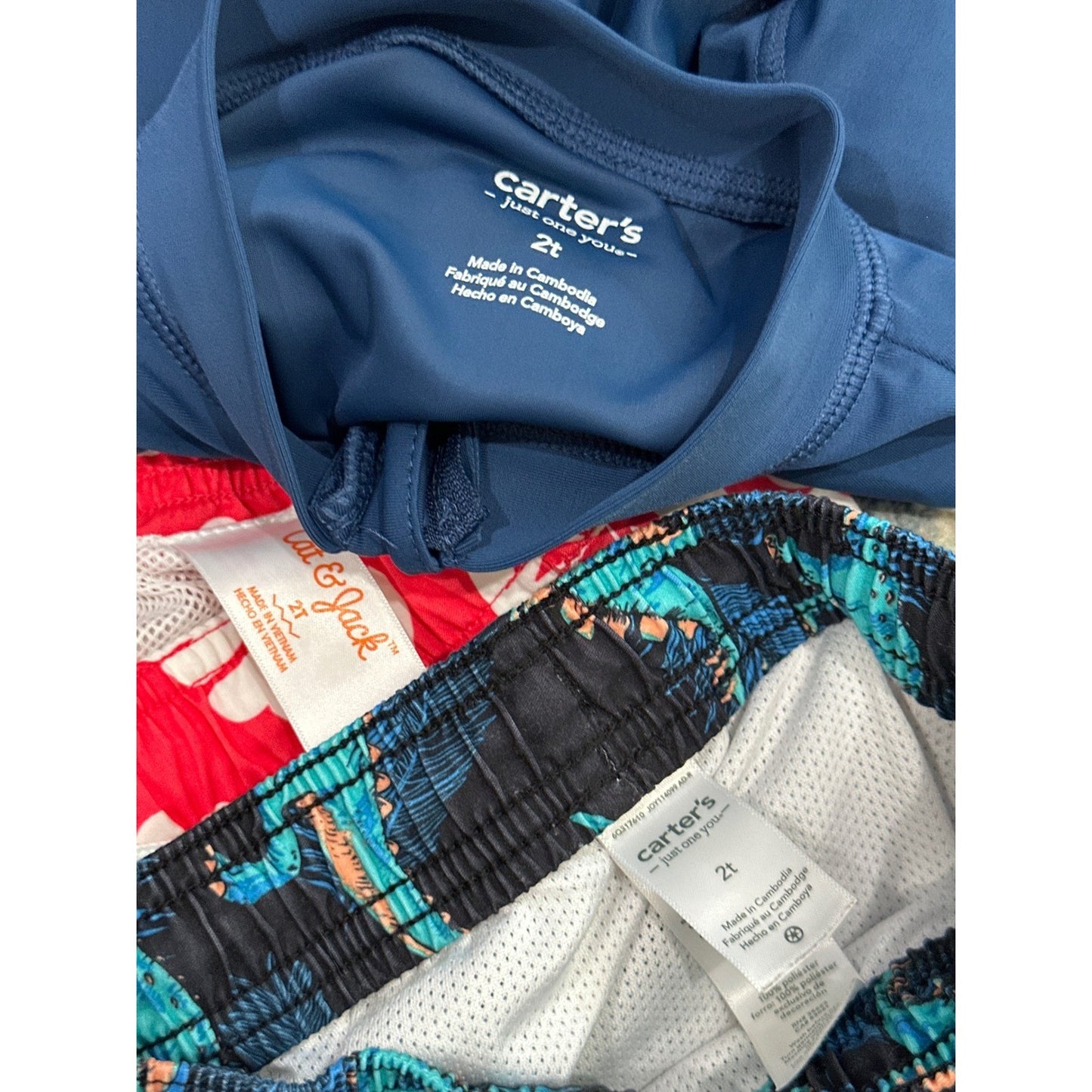 Boys 2T Swim Bundle Carter's Cat & Jack Rash Guard Trunks EUC2