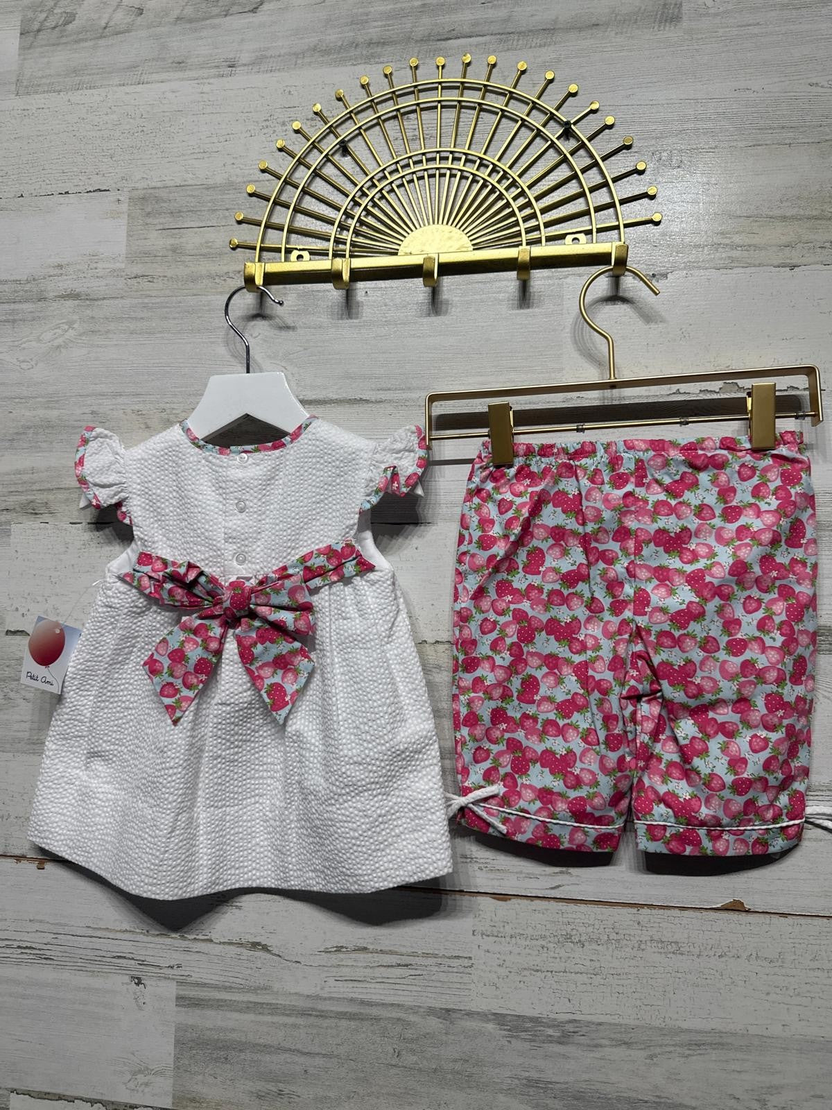 Petit Ami Strawberry Embroidered Dress and Capri Outfit Set Girls 12m New2